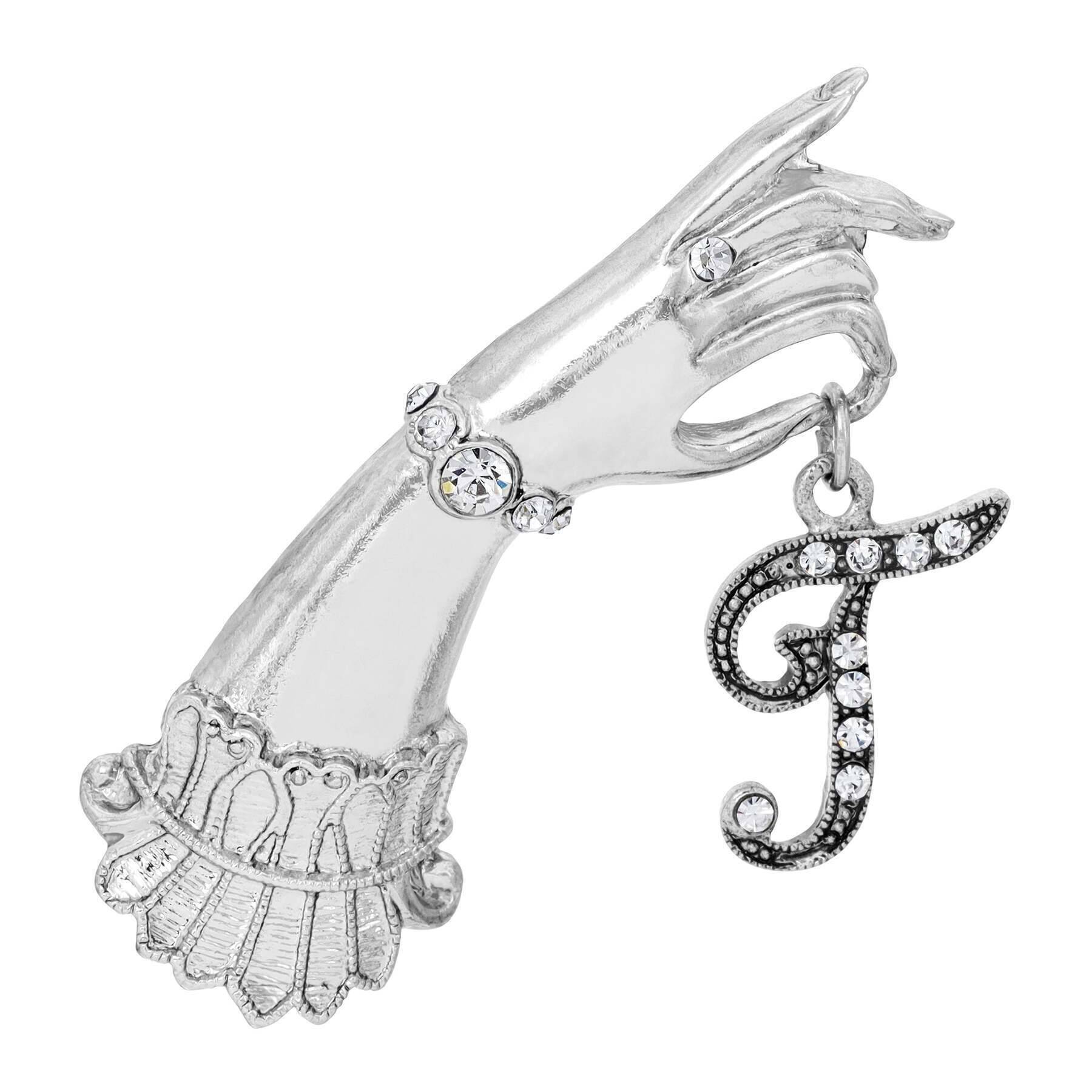 1928 Jewelry Belle Epoch Victorian Hand Model Crystal Initial Pin