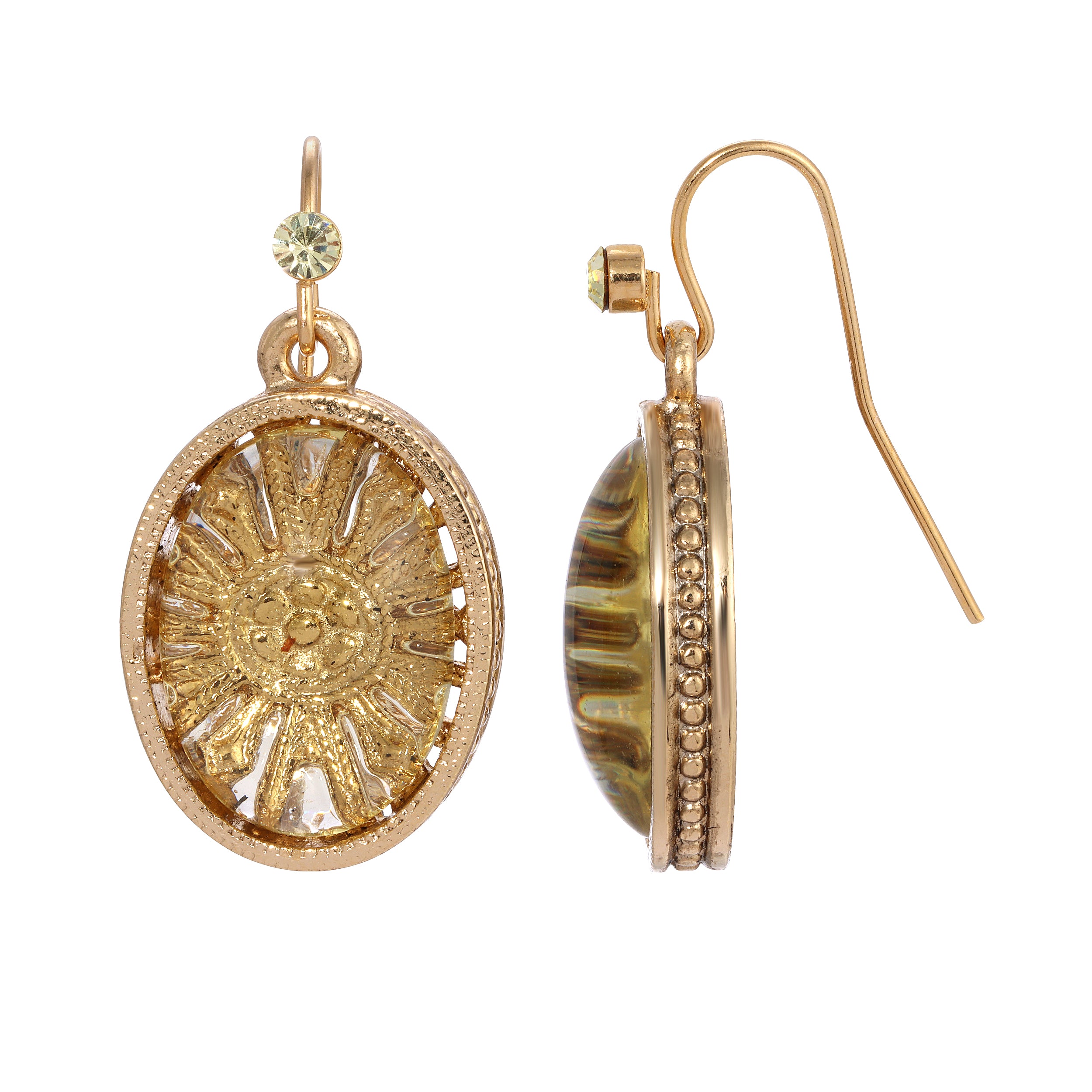 Flower Burst Brown German Glass Drop Earrings