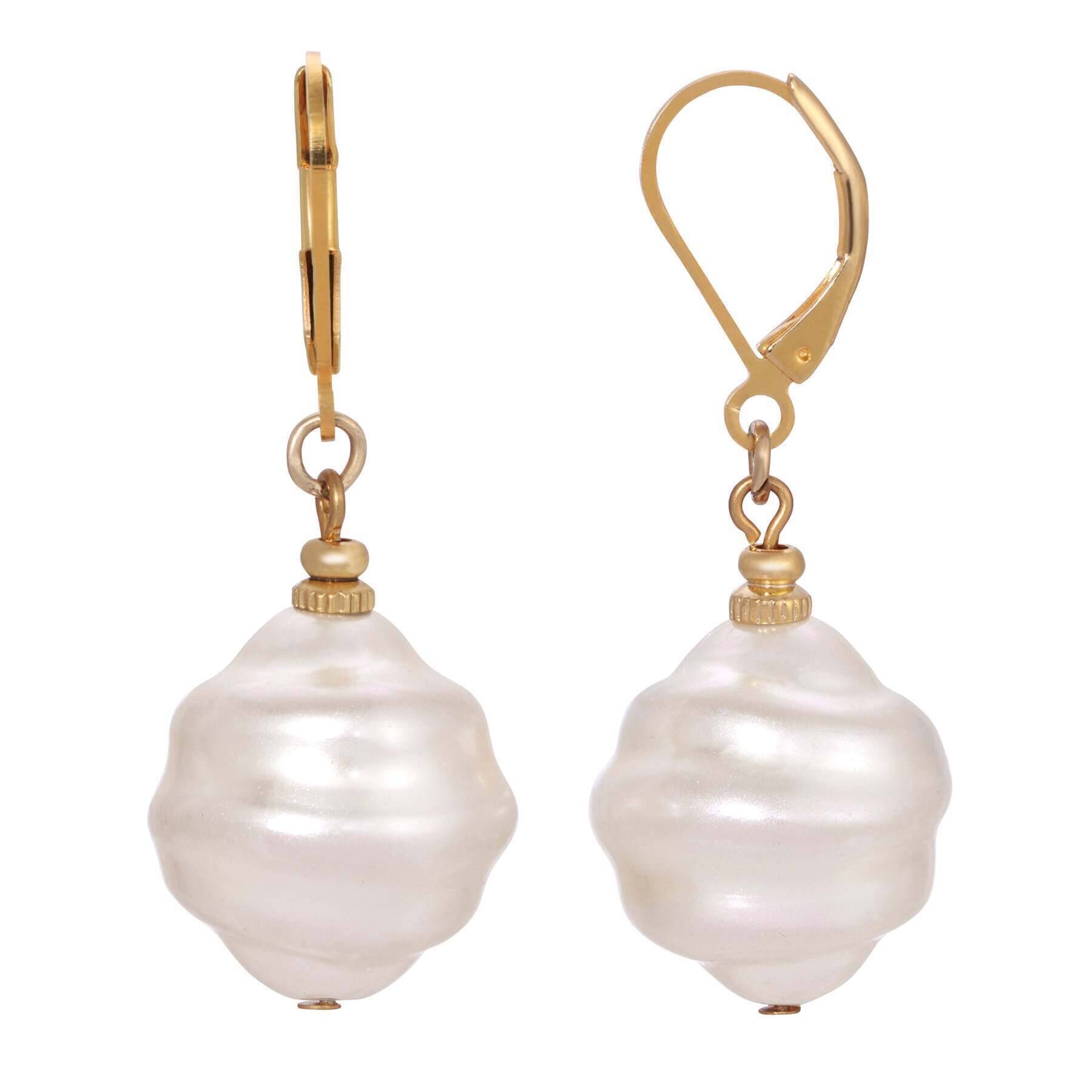 1928 Jewelry White Orbit Faux Pearl Bead Drop Earrings