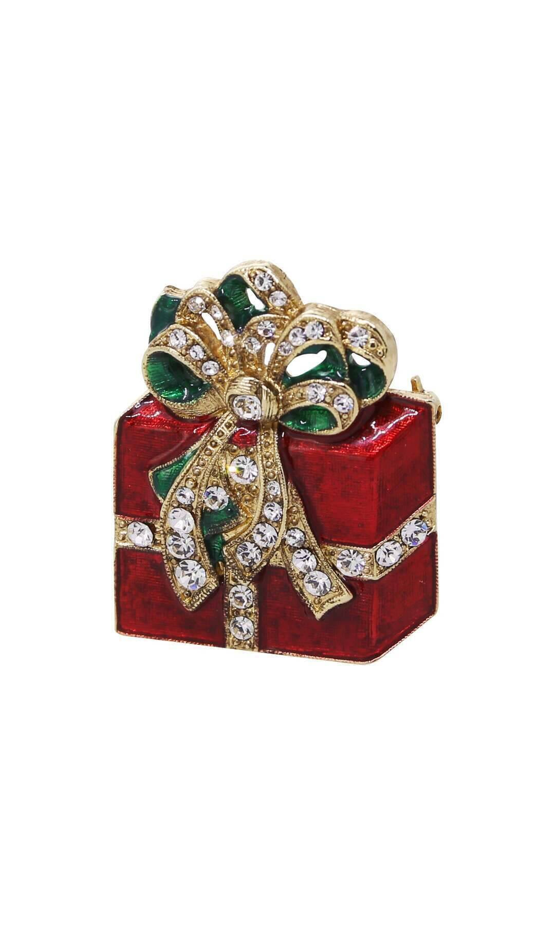1928 Jewelry Red Christmas Present Crystal Gift Box Brooch Pin