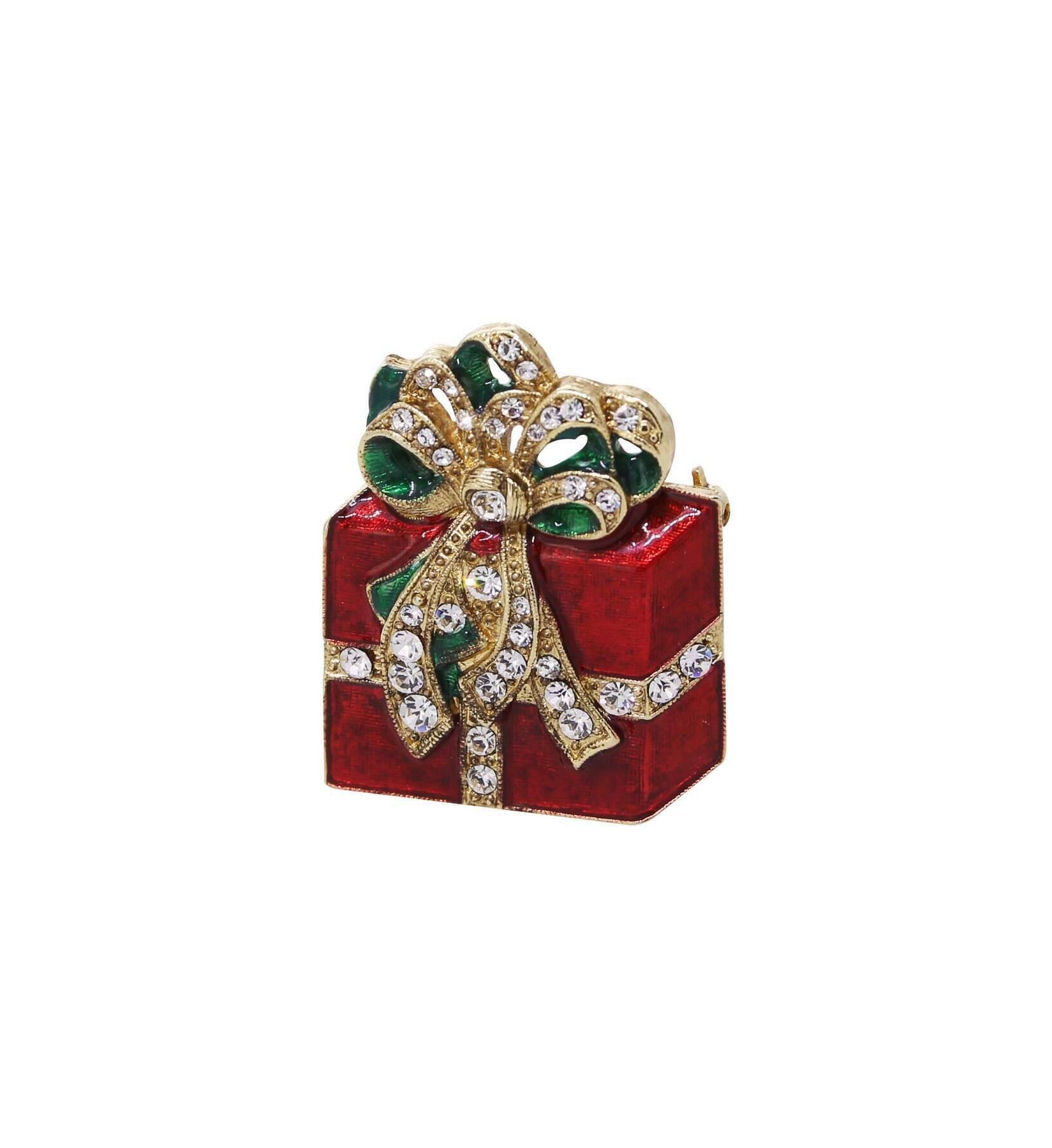 1928 Jewelry Red Christmas Present Crystal Gift Box Brooch Pin