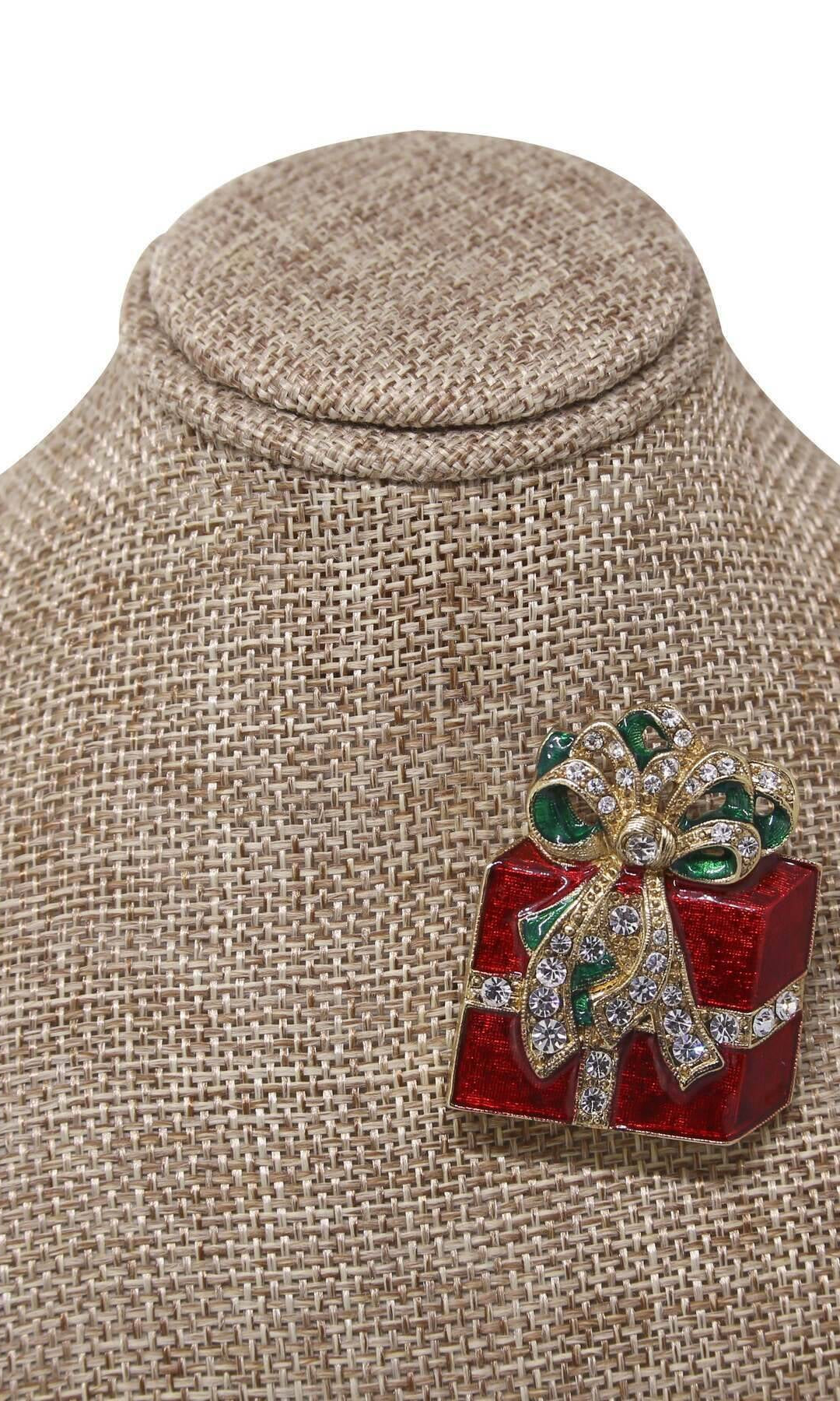 1928 Jewelry Red Christmas Present Crystal Gift Box Brooch Pin