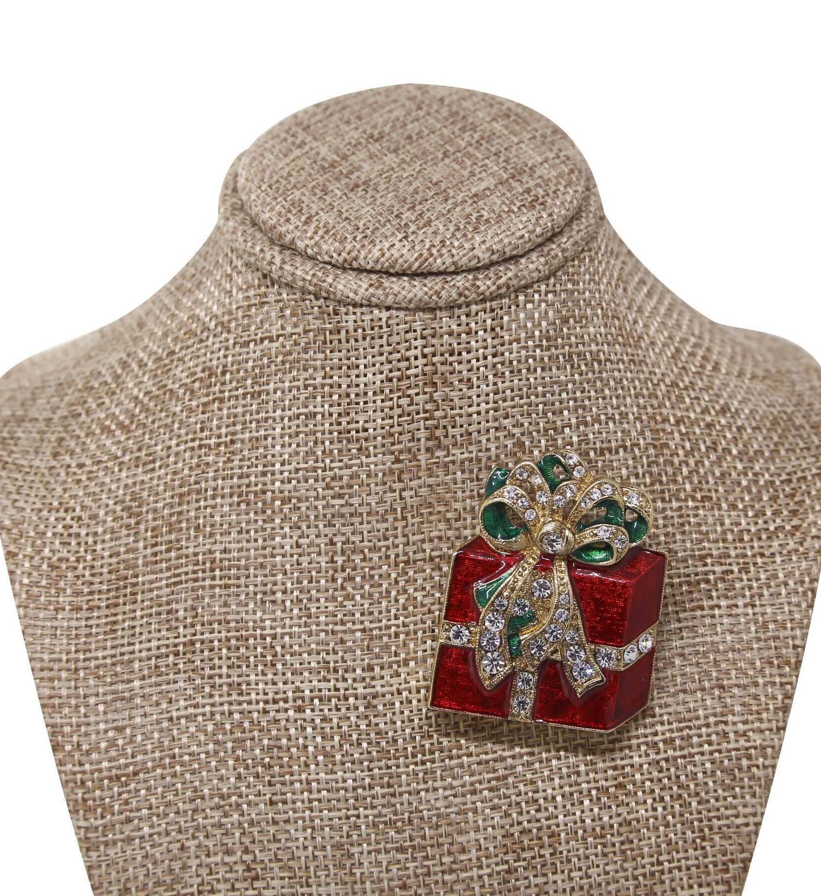 1928 Jewelry Red Christmas Present Crystal Gift Box Brooch Pin