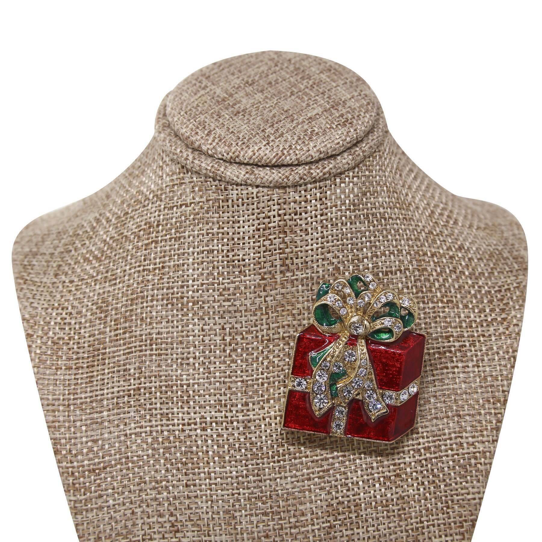 1928 Jewelry Red Christmas Present Crystal Gift Box Brooch Pin
