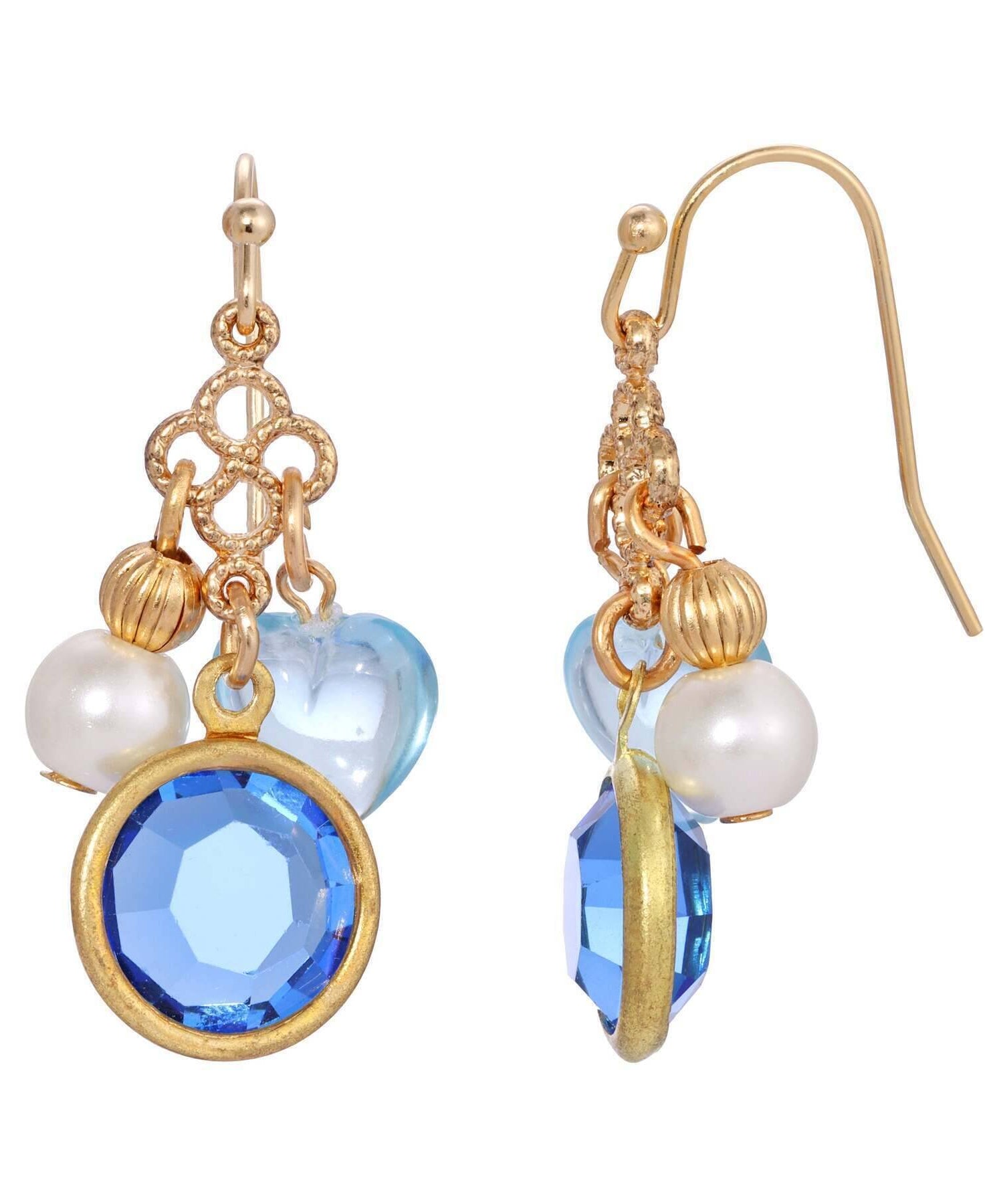 1928 Jewelry Channel Crystal Heart & Pearl Charm Dangling Earrings