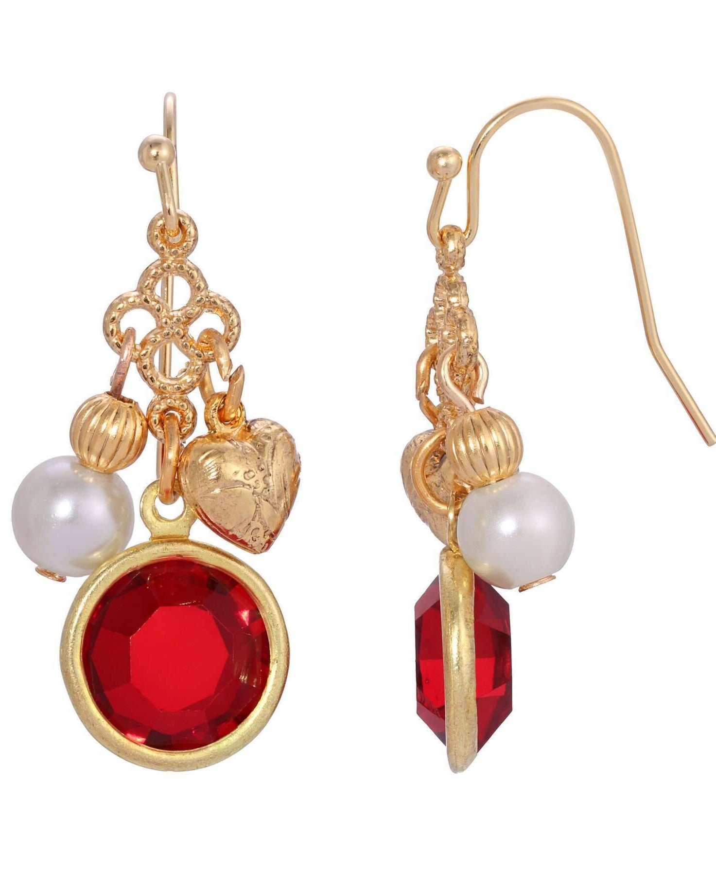 1928 Jewelry Channel Crystal Heart & Pearl Charm Dangling Earrings