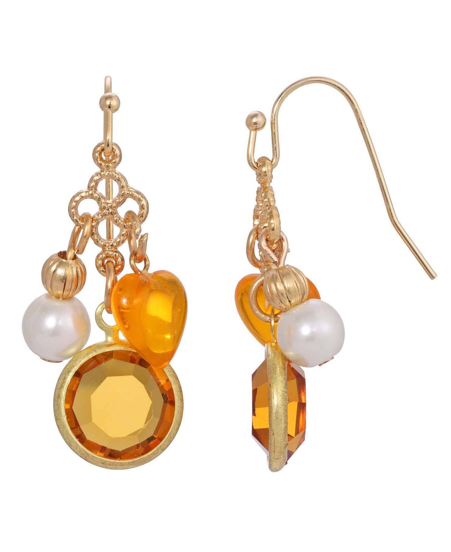 1928 Jewelry Channel Crystal Heart & Pearl Charm Dangling Earrings