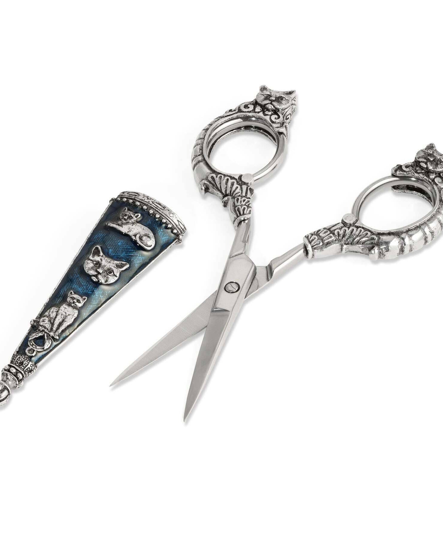 1928 Jewelry Antiqued Classic Blue Enamel Cat Scissors
