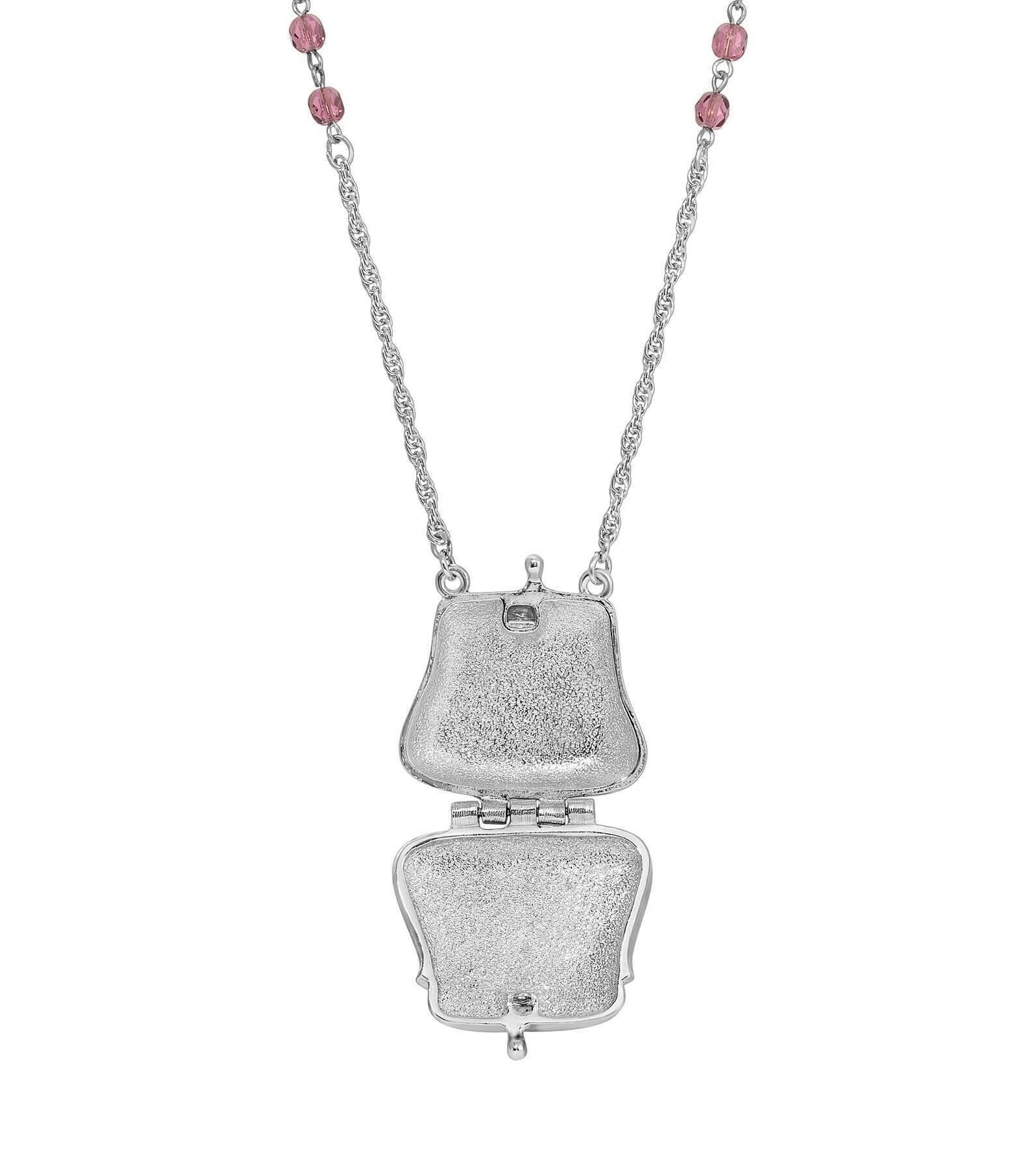 1928 Jewelry Deco Crystal Clutch Purse Locket Necklace 32"