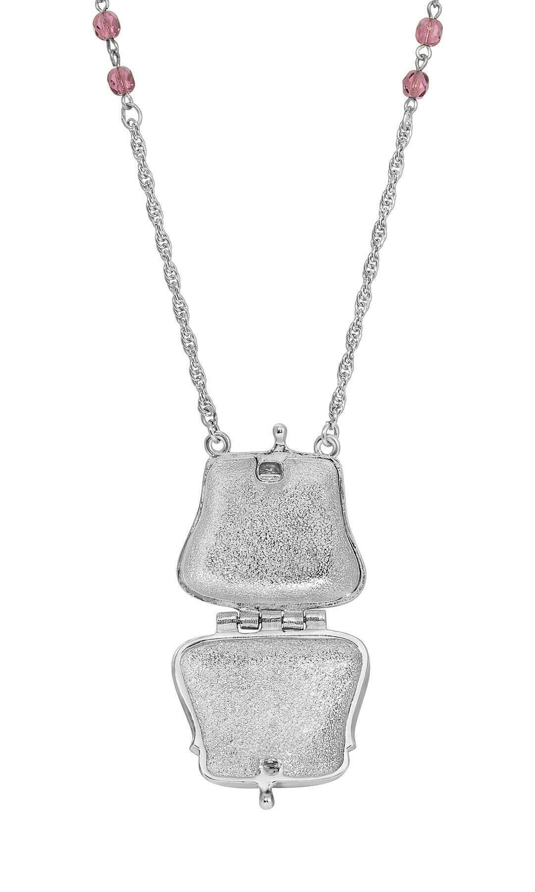 1928 Jewelry Deco Crystal Clutch Purse Locket Necklace 32"