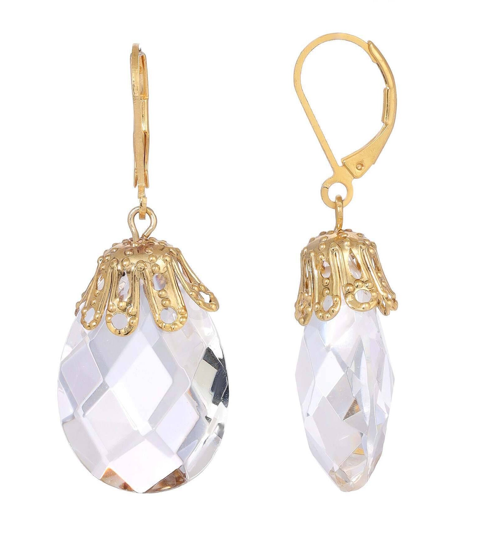 1928 Jewelry Briolette Faceted Glass Stone Drop Earrings