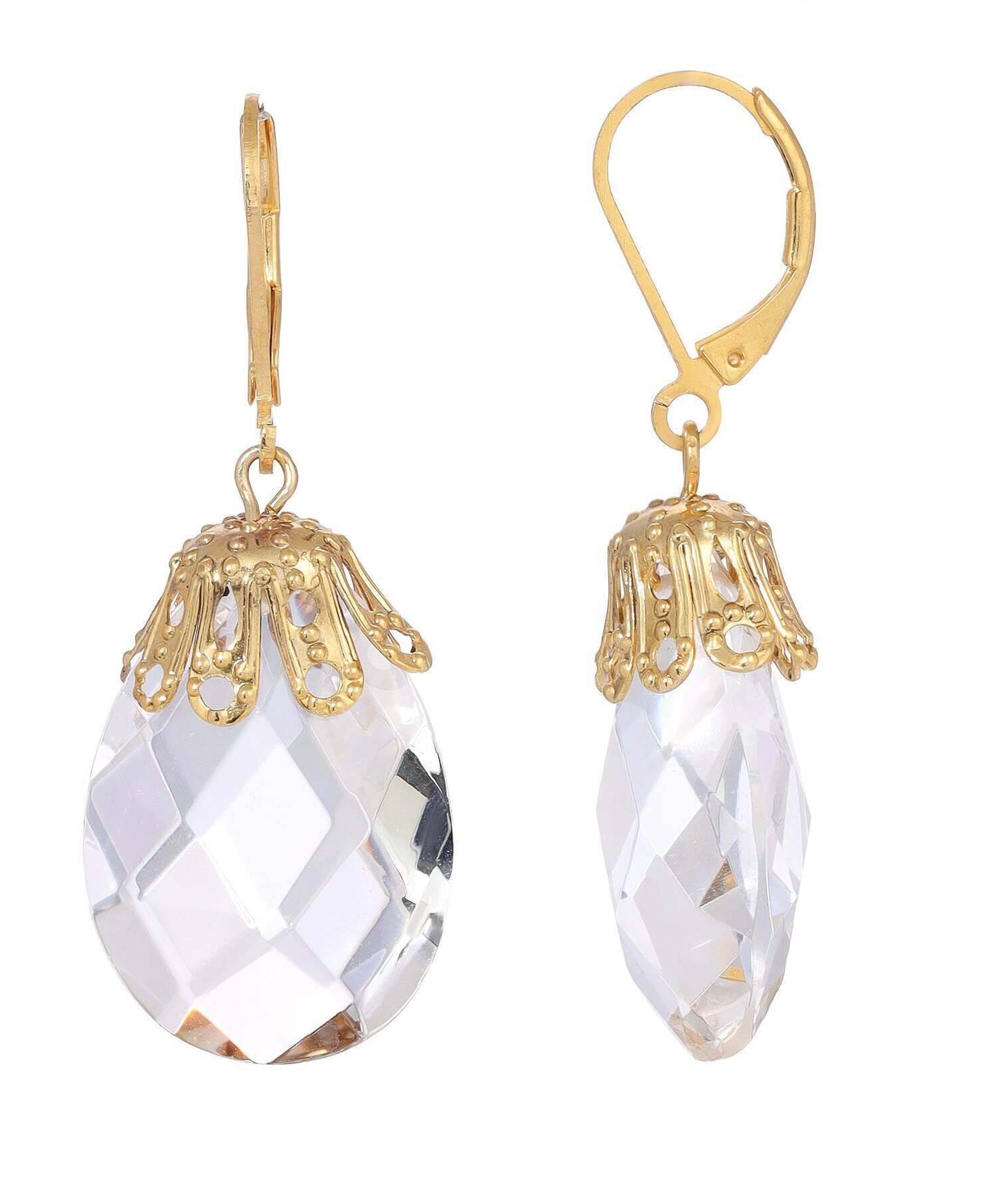 1928 Jewelry Briolette Faceted Glass Stone Drop Earrings