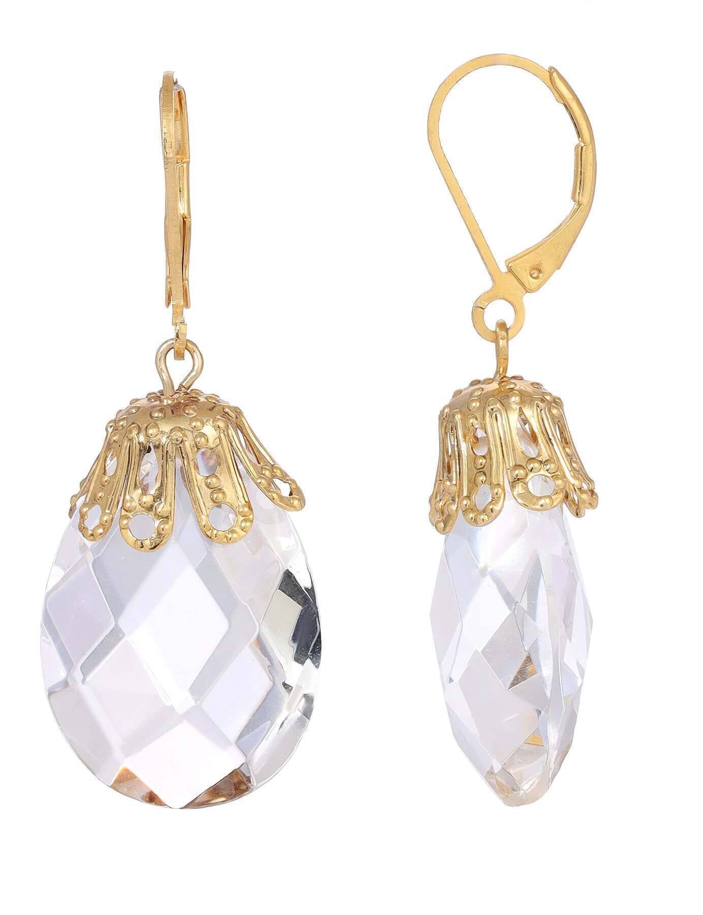 1928 Jewelry Briolette Faceted Glass Stone Drop Earrings