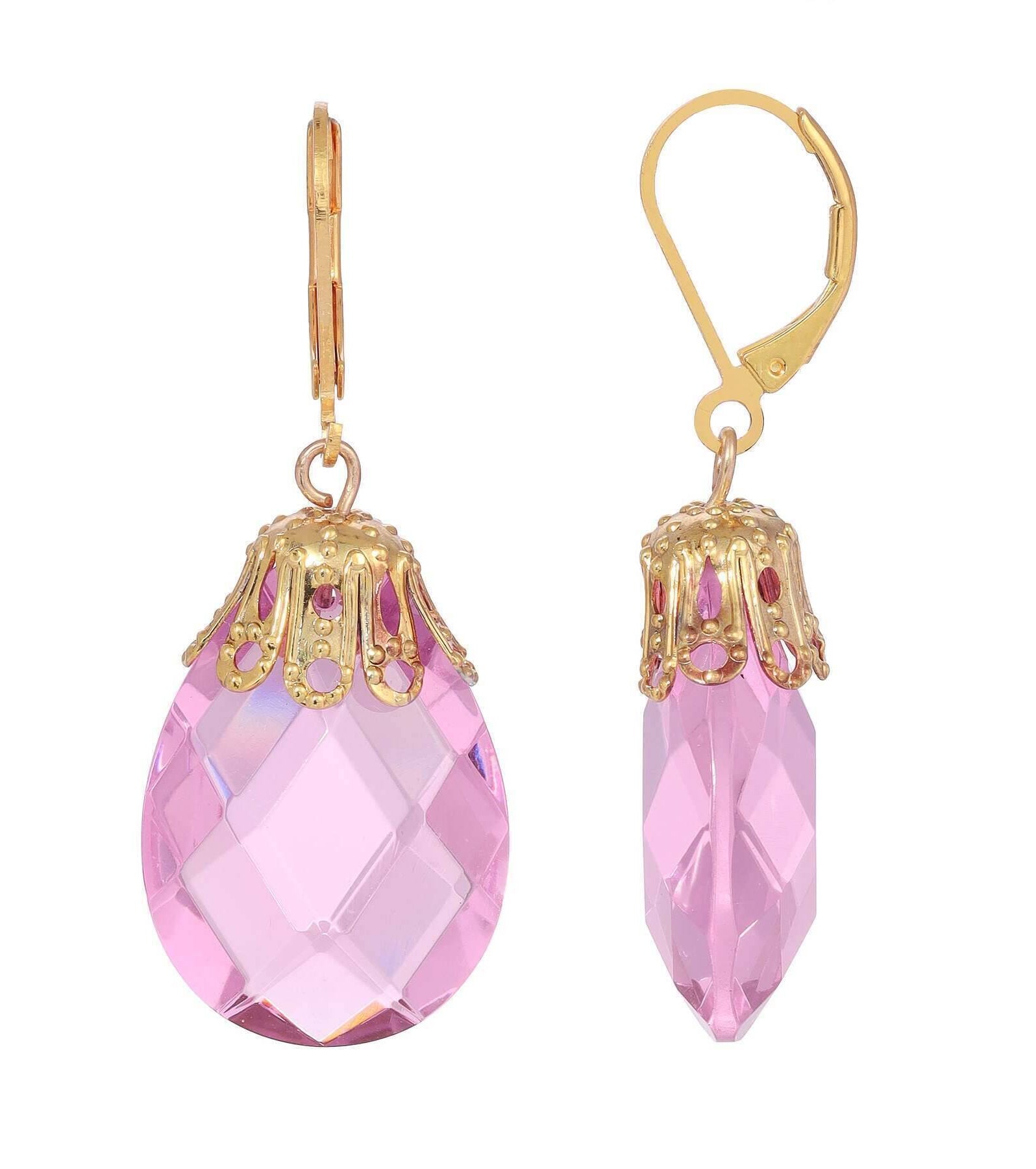 1928 Jewelry Briolette Faceted Glass Stone Drop Earrings