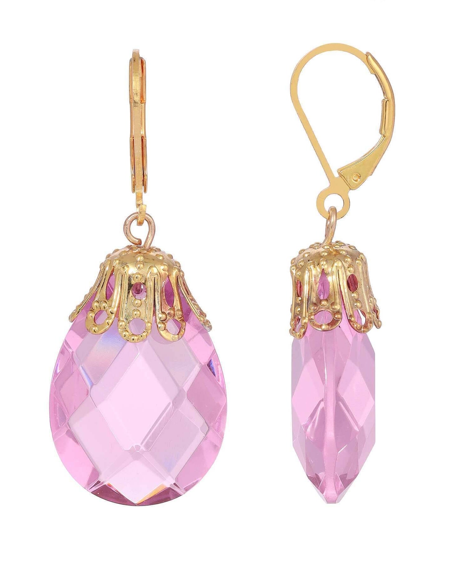 1928 Jewelry Briolette Faceted Glass Stone Drop Earrings