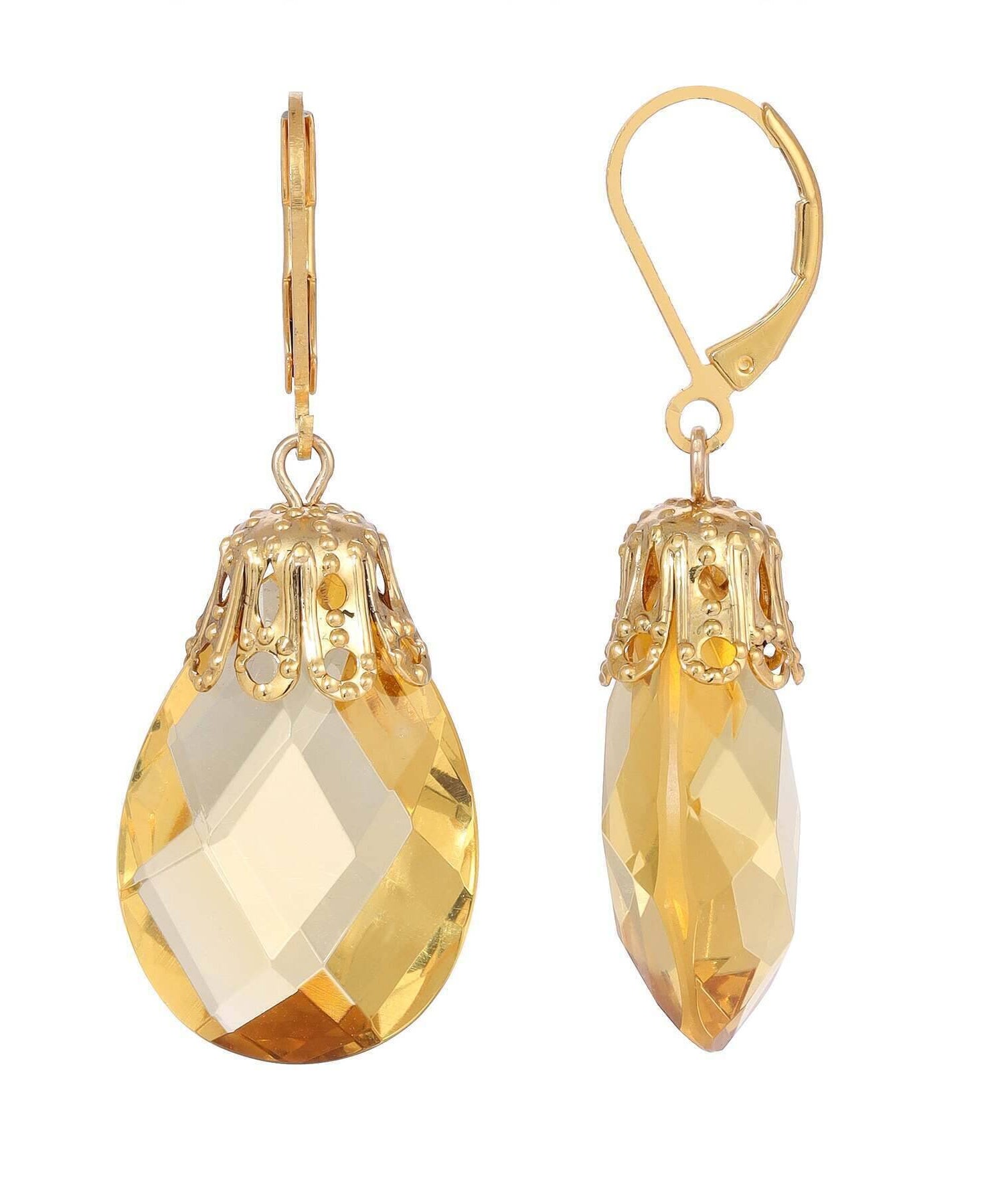 1928 Jewelry Briolette Faceted Glass Stone Drop Earrings