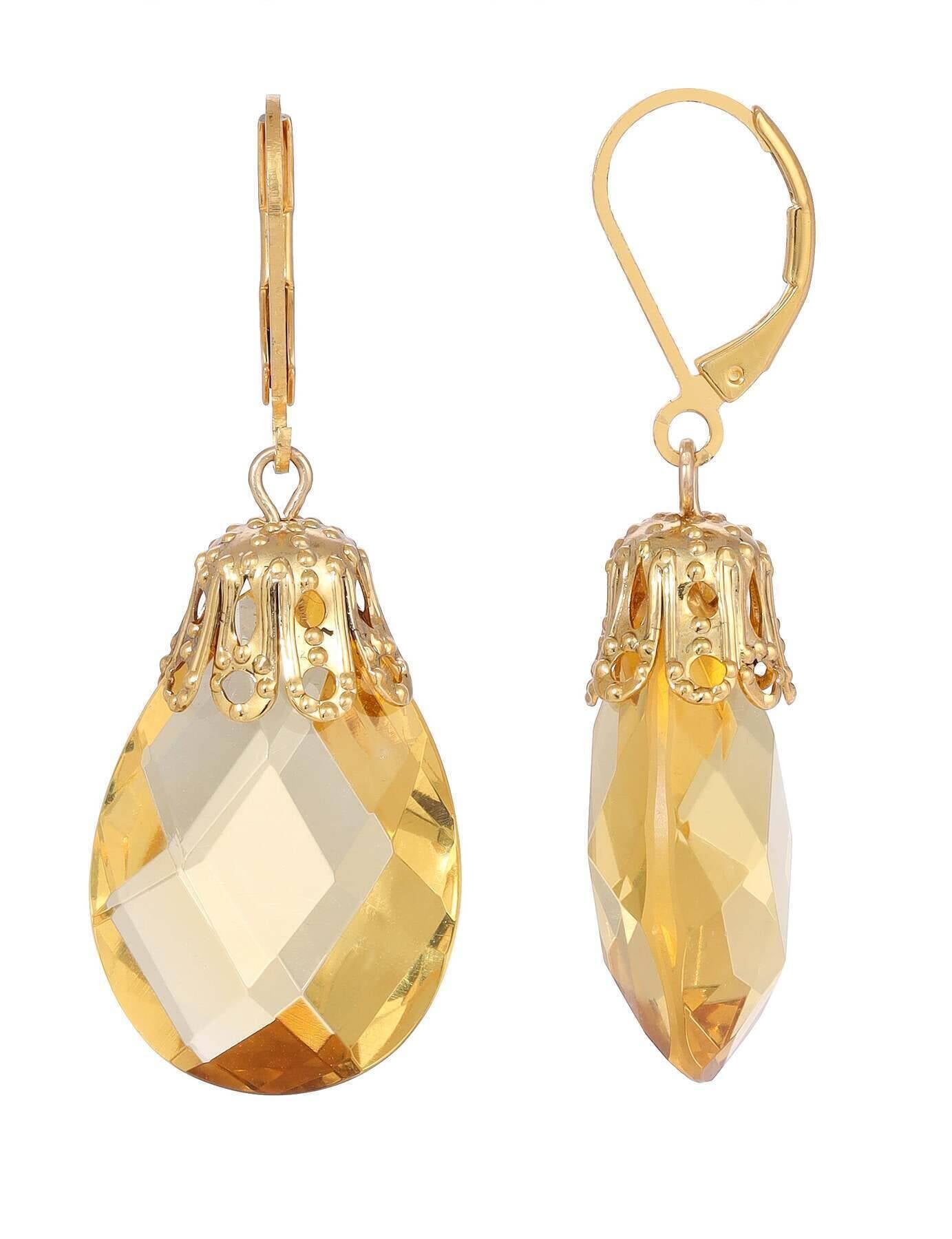 1928 Jewelry Briolette Faceted Glass Stone Drop Earrings