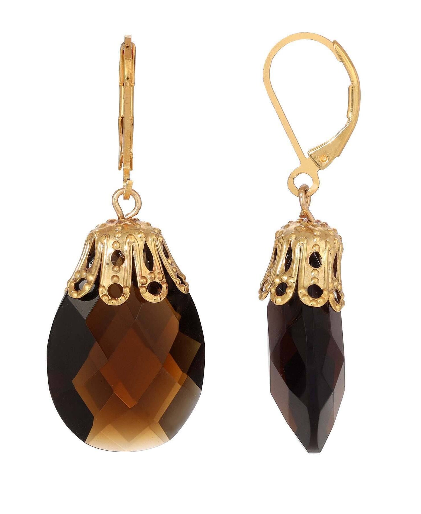 1928 Jewelry Briolette Faceted Glass Stone Drop Earrings