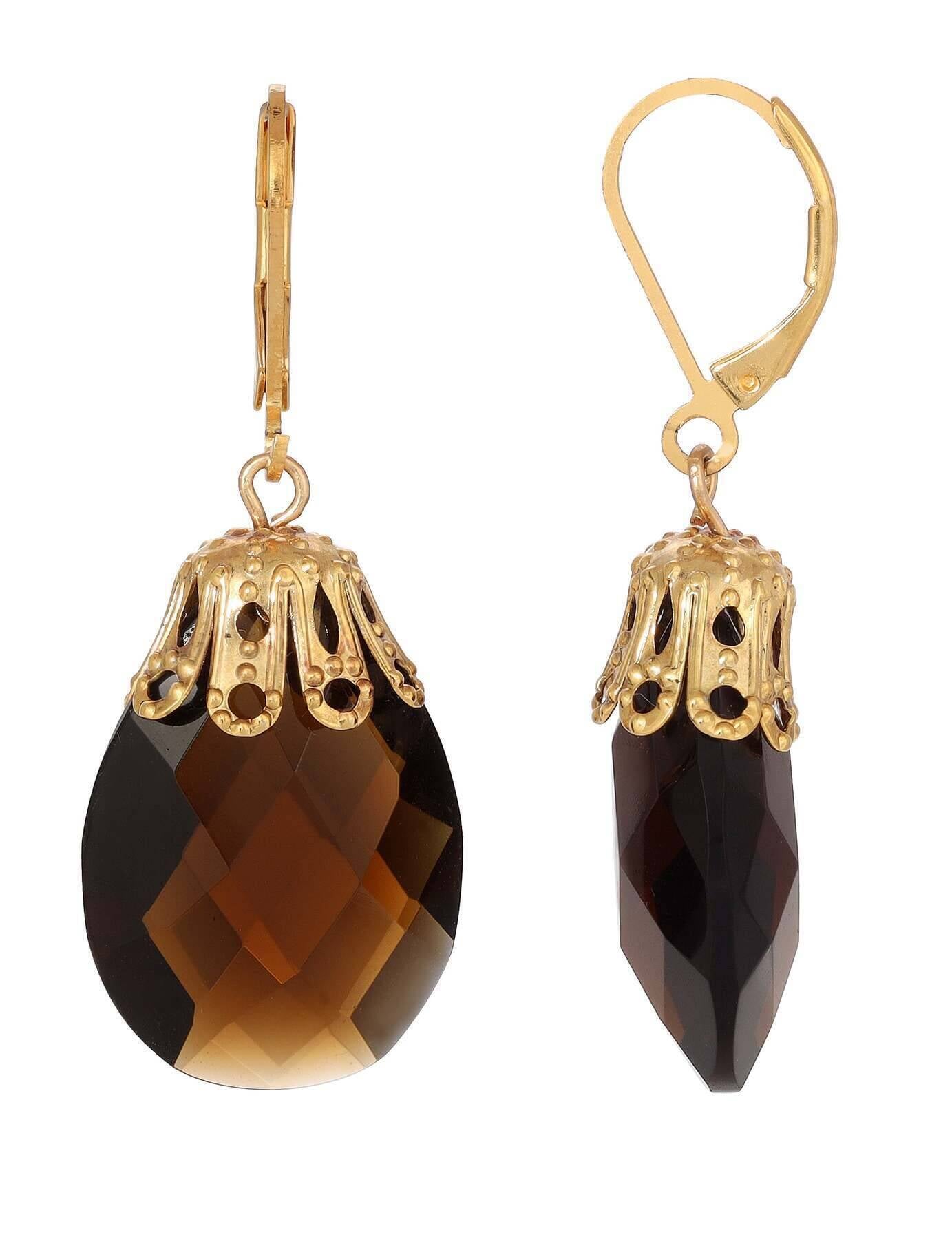 1928 Jewelry Briolette Faceted Glass Stone Drop Earrings
