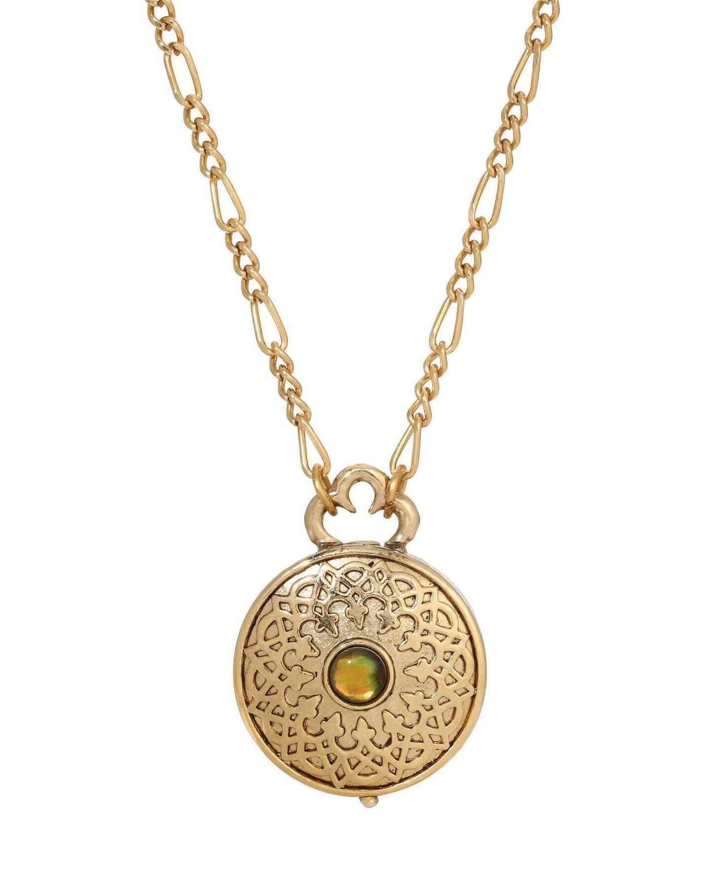 1928 Jewelry Moroccan Inspired Abalone & Peridot Green Crystal Locket Necklace 34"