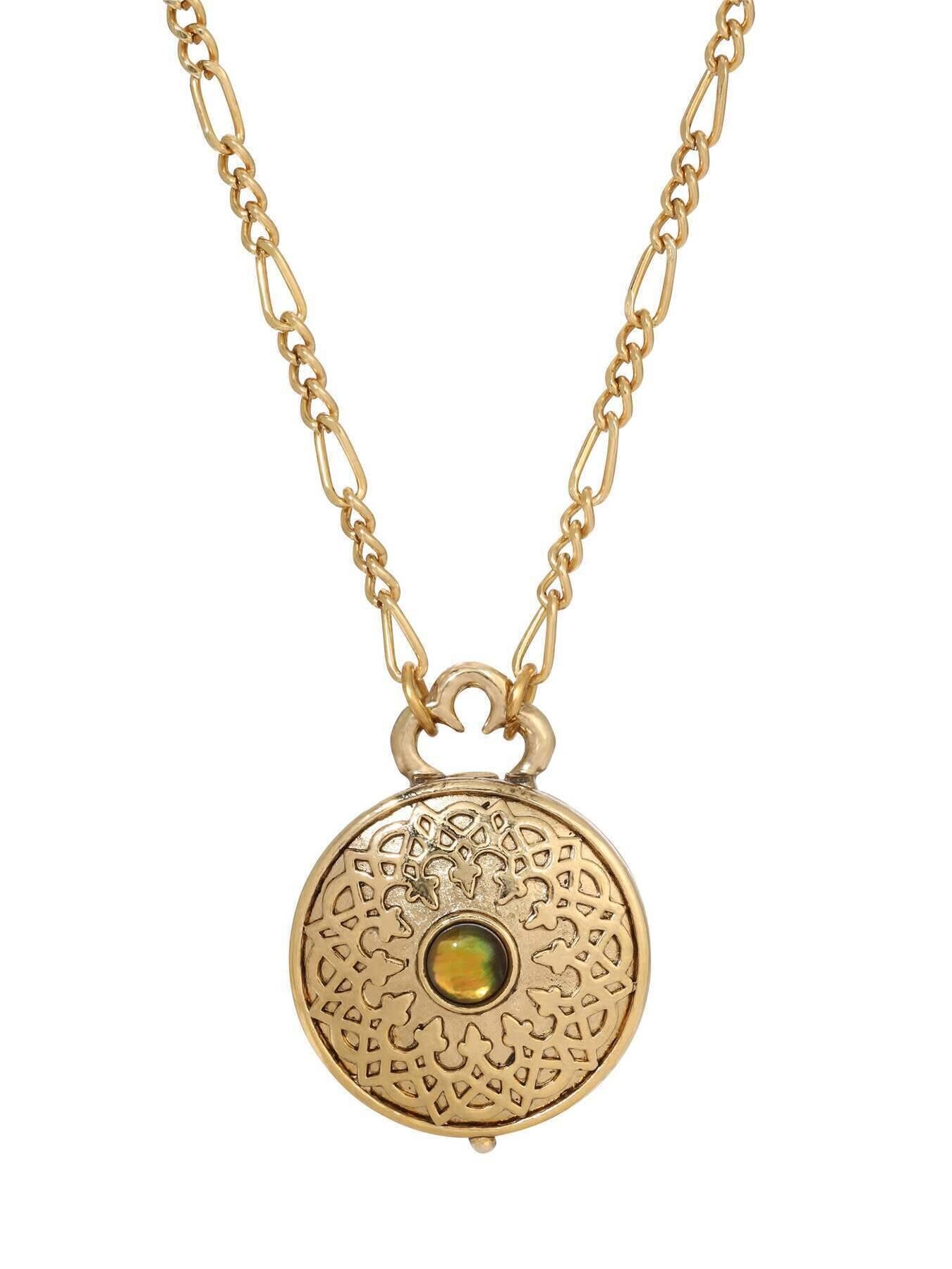 1928 Jewelry Moroccan Inspired Abalone & Peridot Green Crystal Locket Necklace 34"