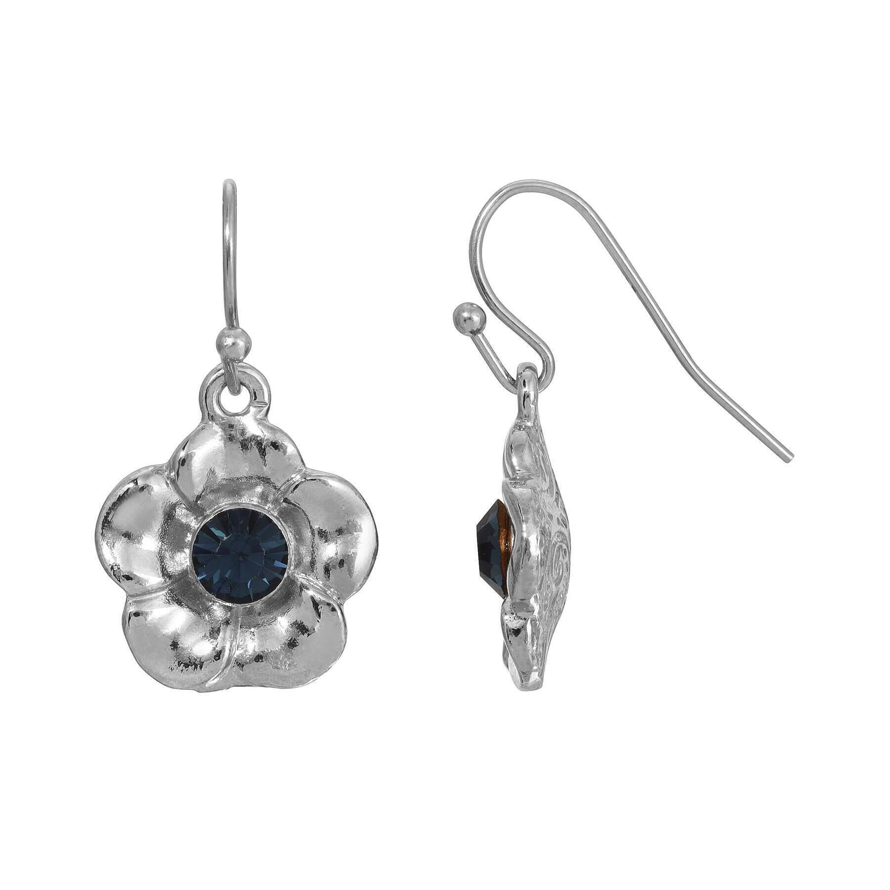 1928 Jewelry Montana Blue Crystal Flower Drop Earrings