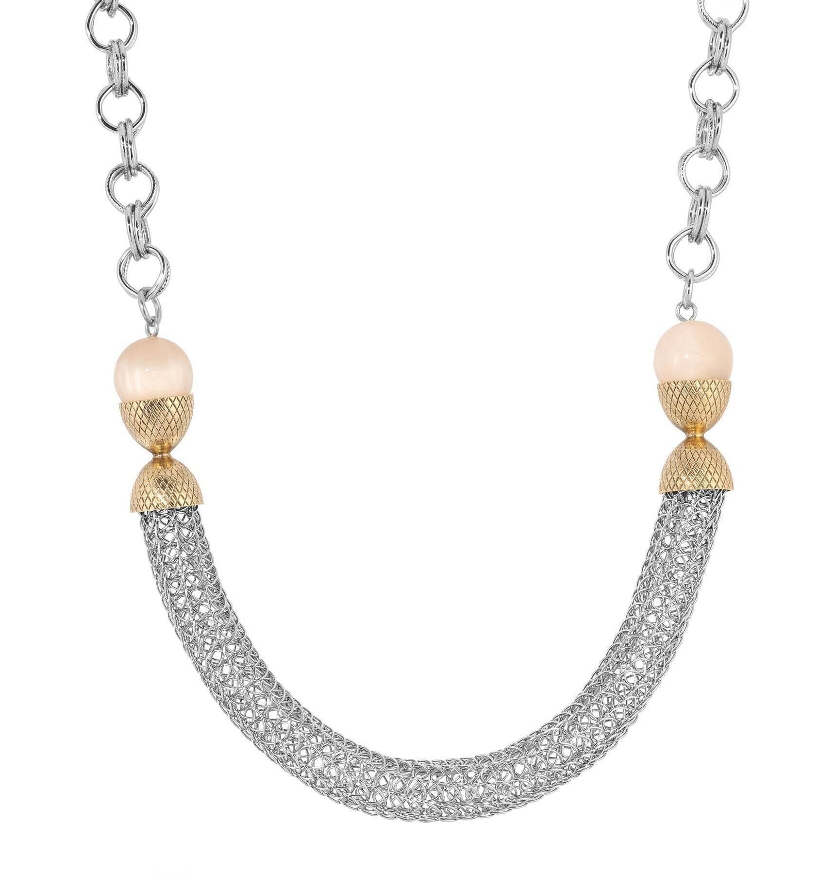 1928 Jewelry Beige Moonstone Mesh Link Chain Necklace 17"