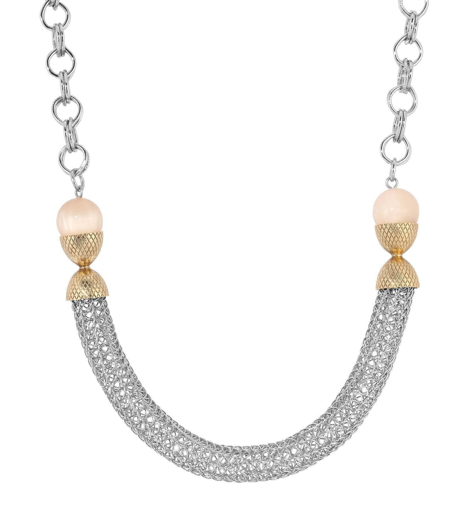 1928 Jewelry Beige Moonstone Mesh Link Chain Necklace 17"