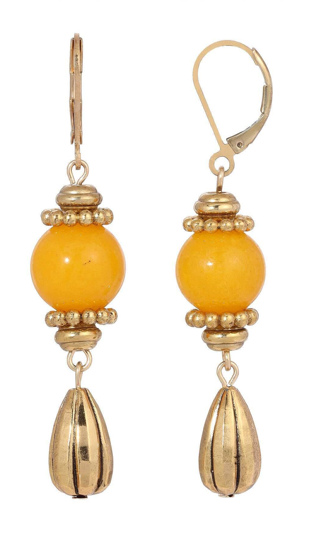 1928 Jewelry Round Gemstone Melon Cut Teardrop Earrings