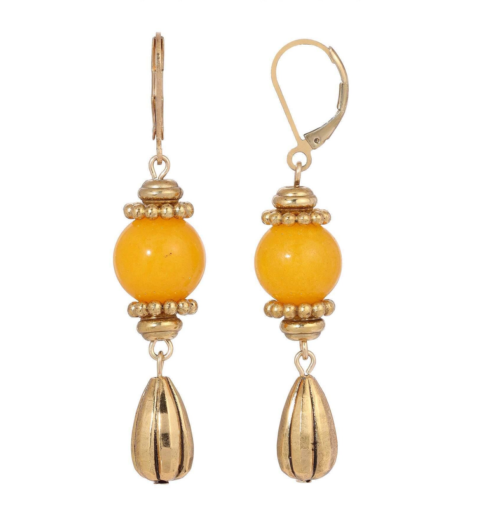 1928 Jewelry Round Gemstone Melon Cut Teardrop Earrings