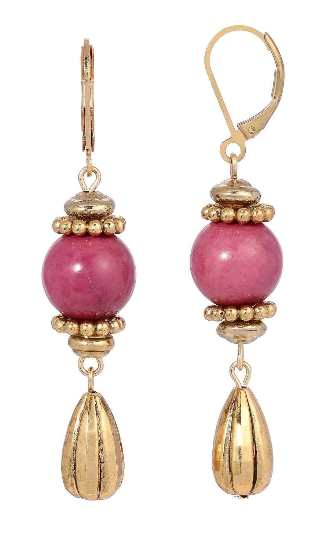 1928 Jewelry Round Gemstone Melon Cut Teardrop Earrings