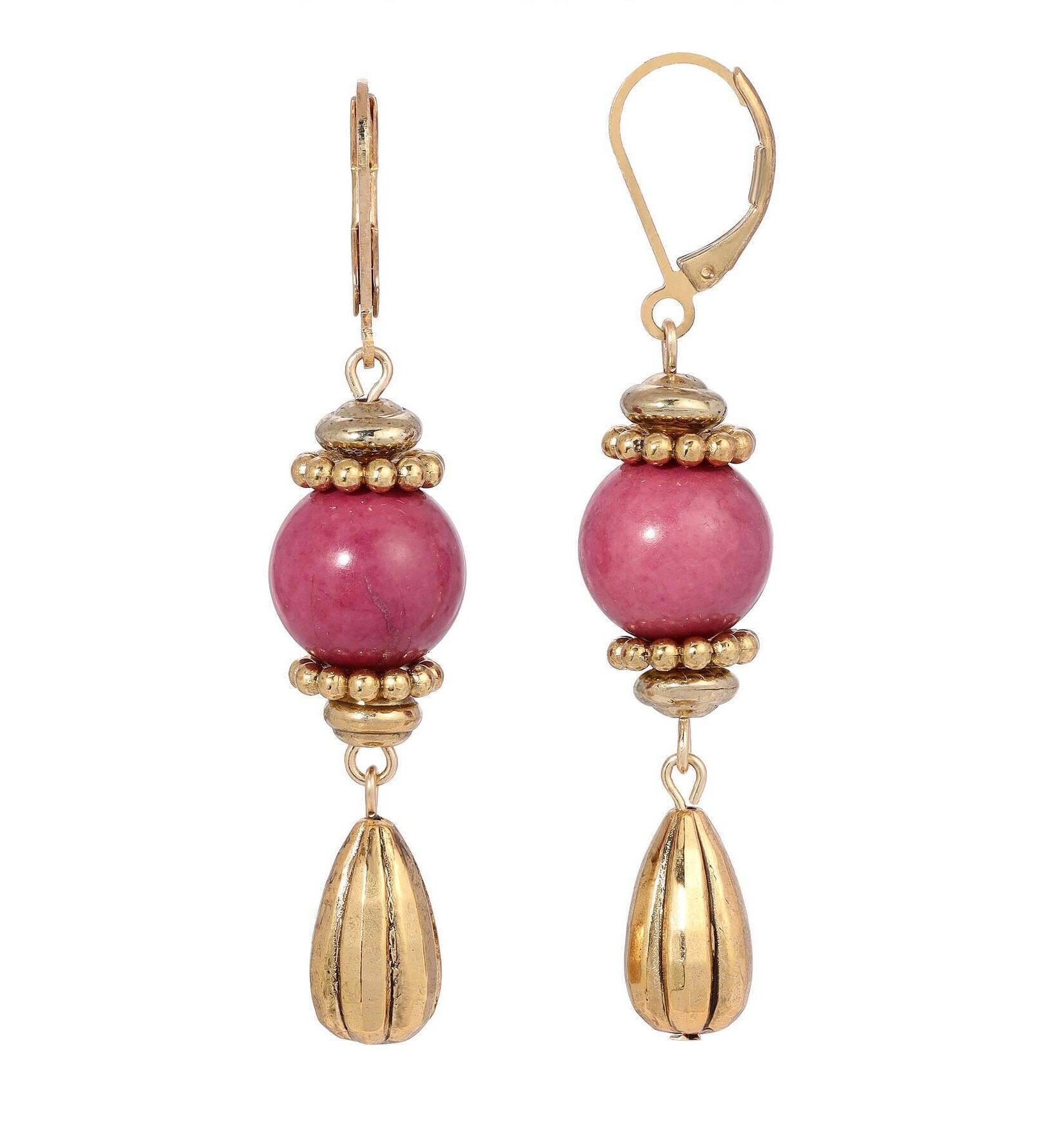 1928 Jewelry Round Gemstone Melon Cut Teardrop Earrings