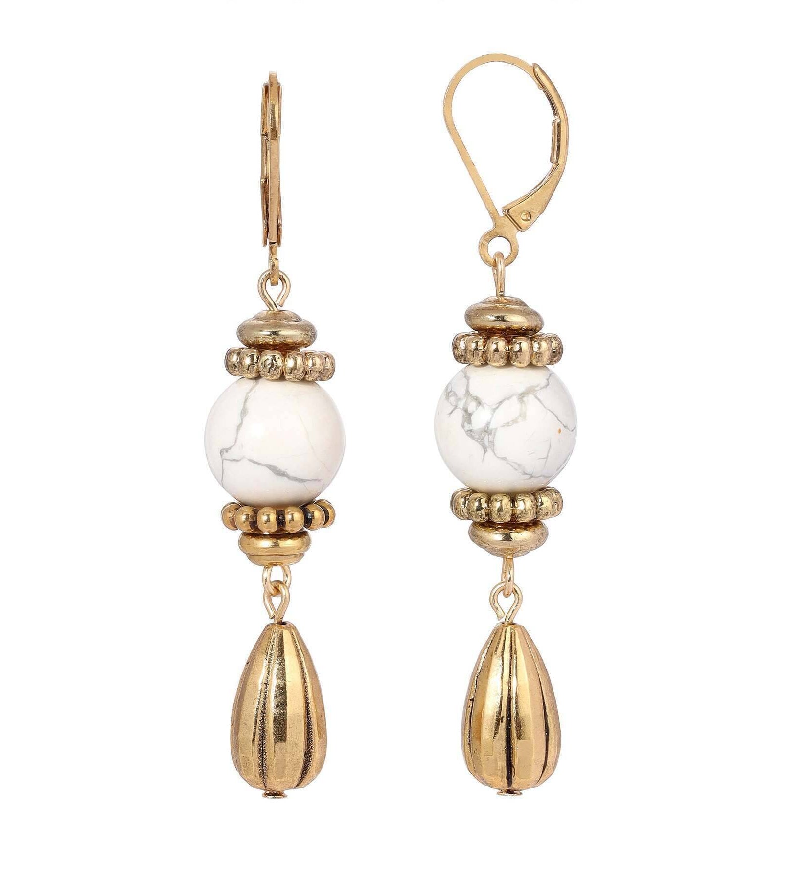 1928 Jewelry Round Gemstone Melon Cut Teardrop Earrings