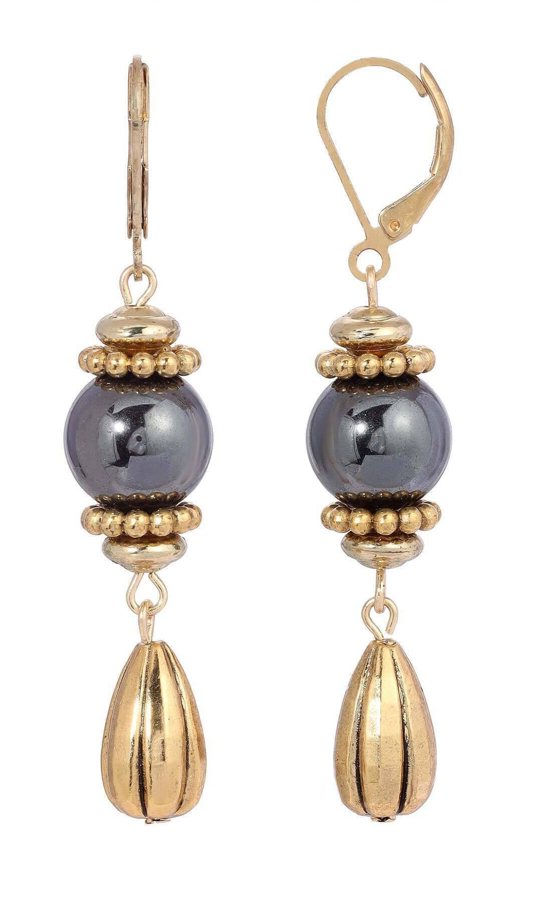 1928 Jewelry Round Gemstone Melon Cut Teardrop Earrings