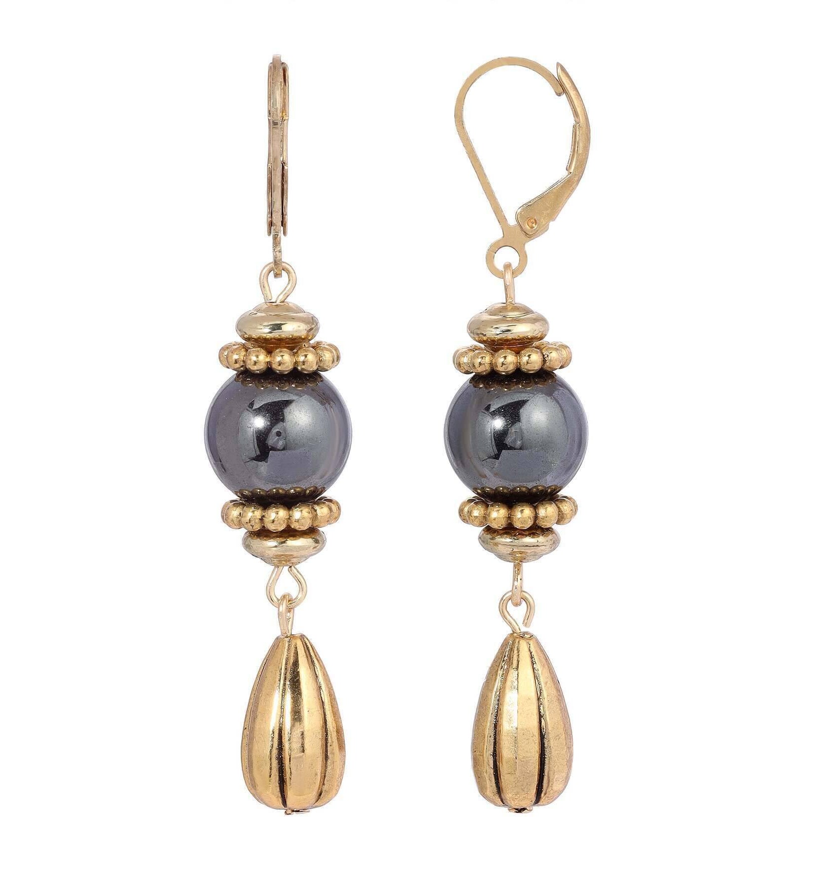 1928 Jewelry Round Gemstone Melon Cut Teardrop Earrings