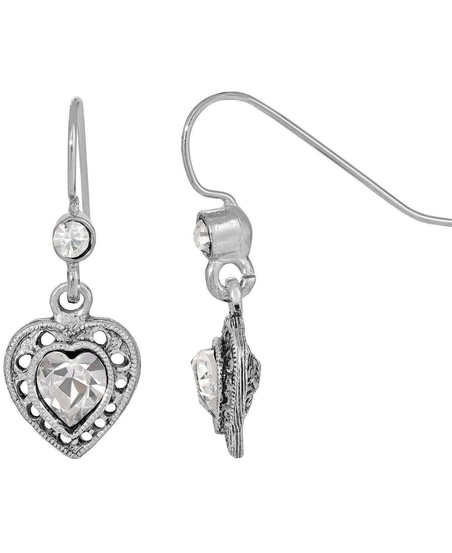 1928 Jewelry Antiqued Heart Crystal Drop Earrings
