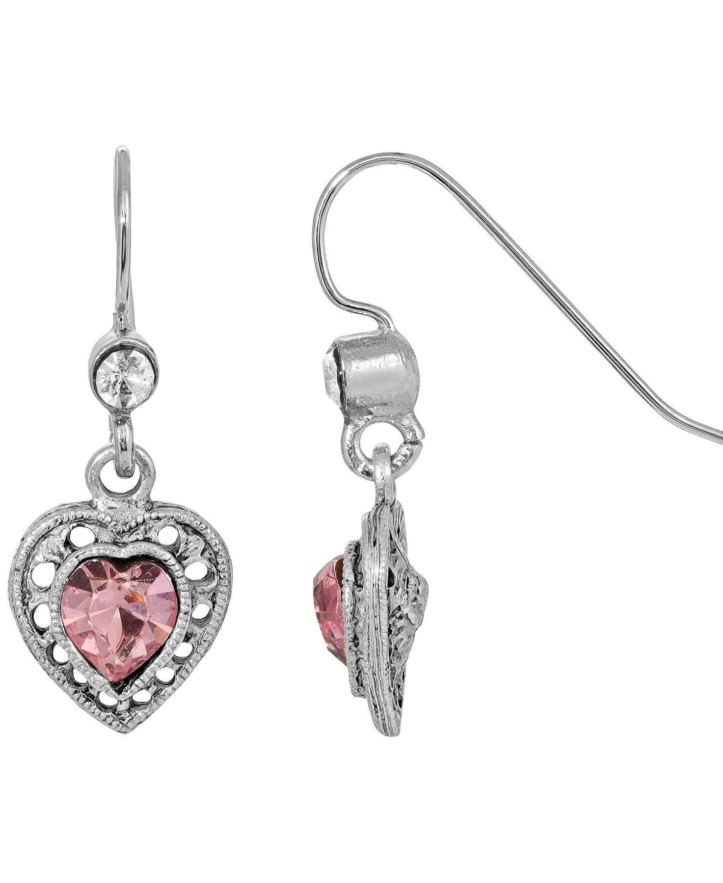 1928 Jewelry Antiqued Heart Crystal Drop Earrings