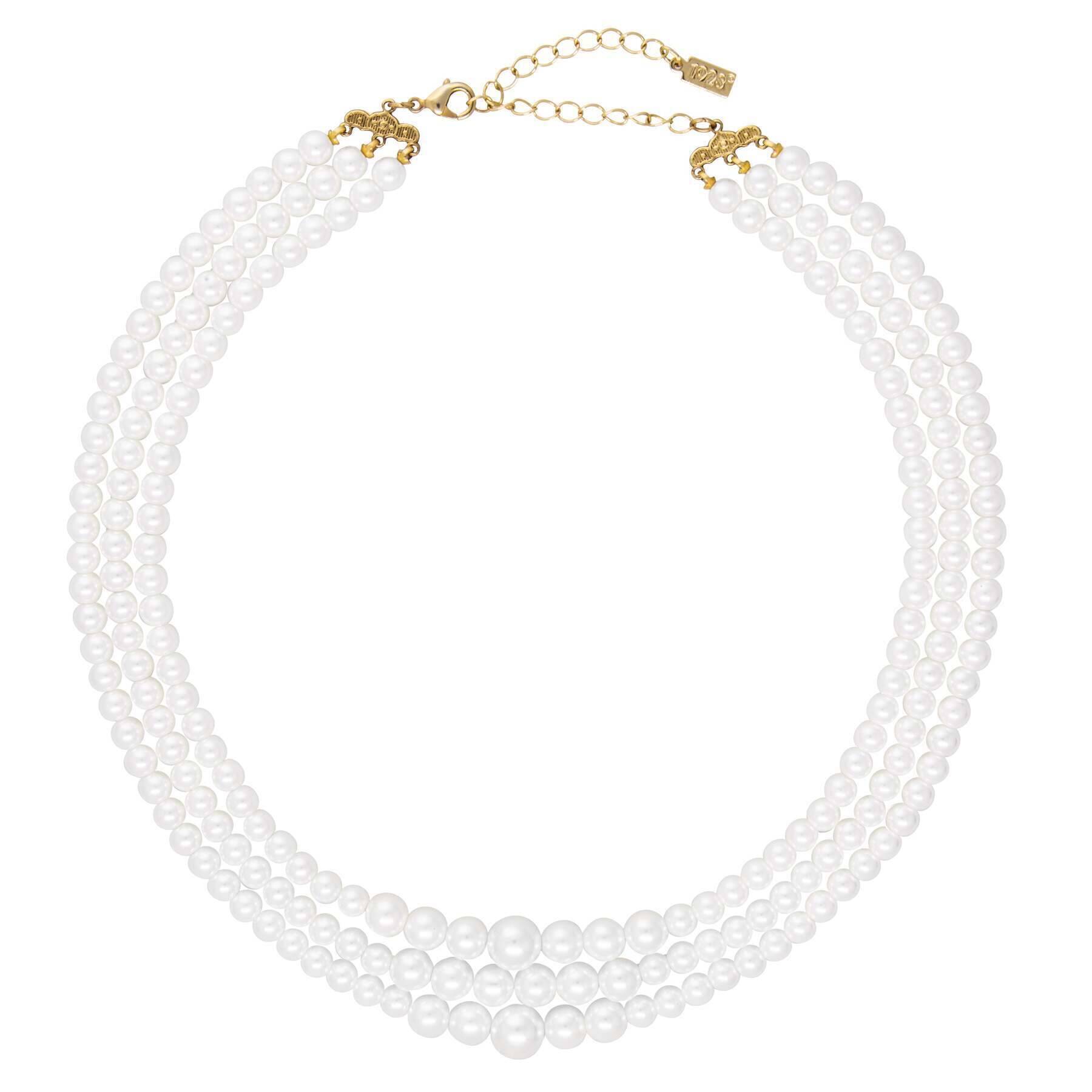 1928 Jewelry Classic 3 Strand Faux Pearl Necklace 16" + 3" Extender