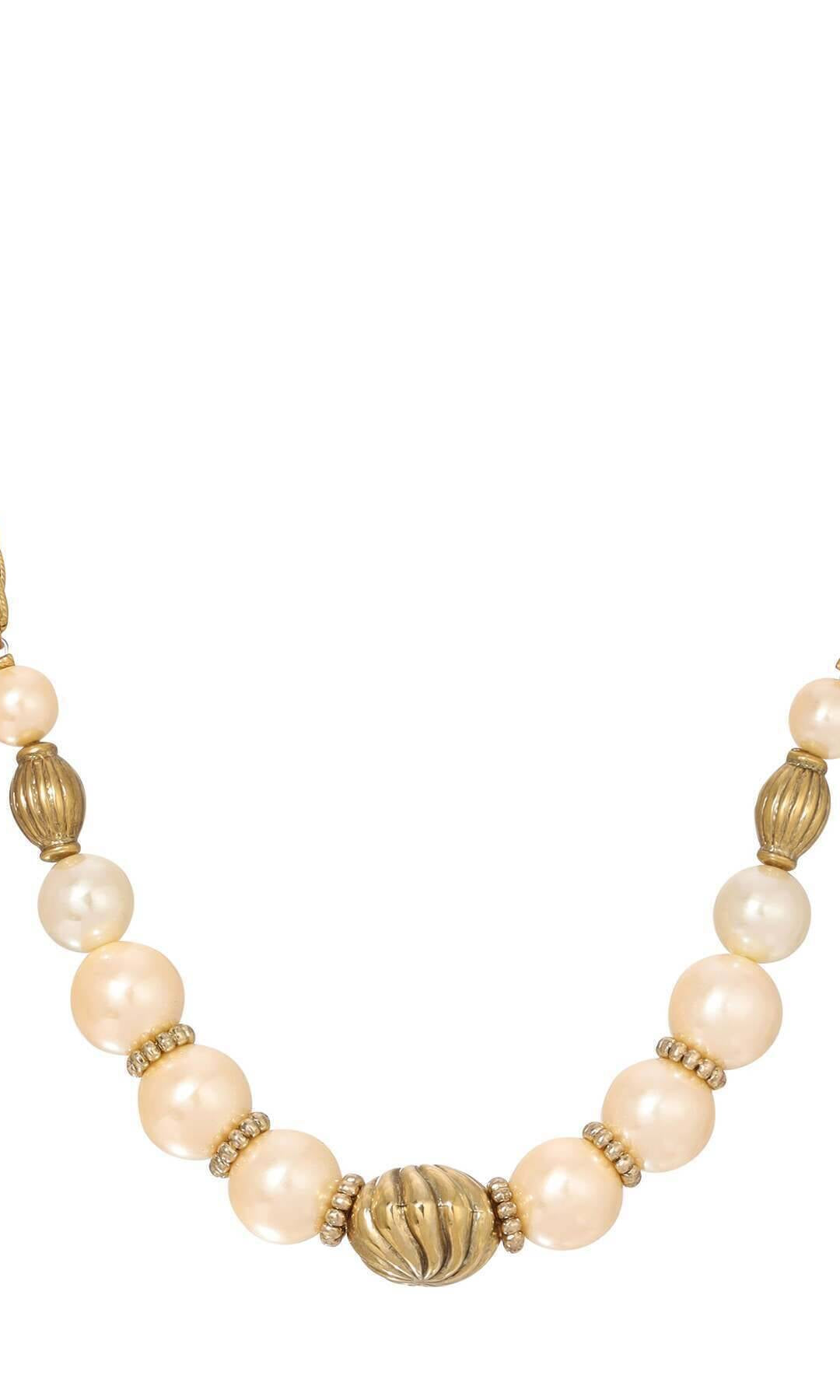 1928 Jewelry Faux Pearl Corrugated & Swirl Bead Link Chain Necklace 16" + 3" Extension