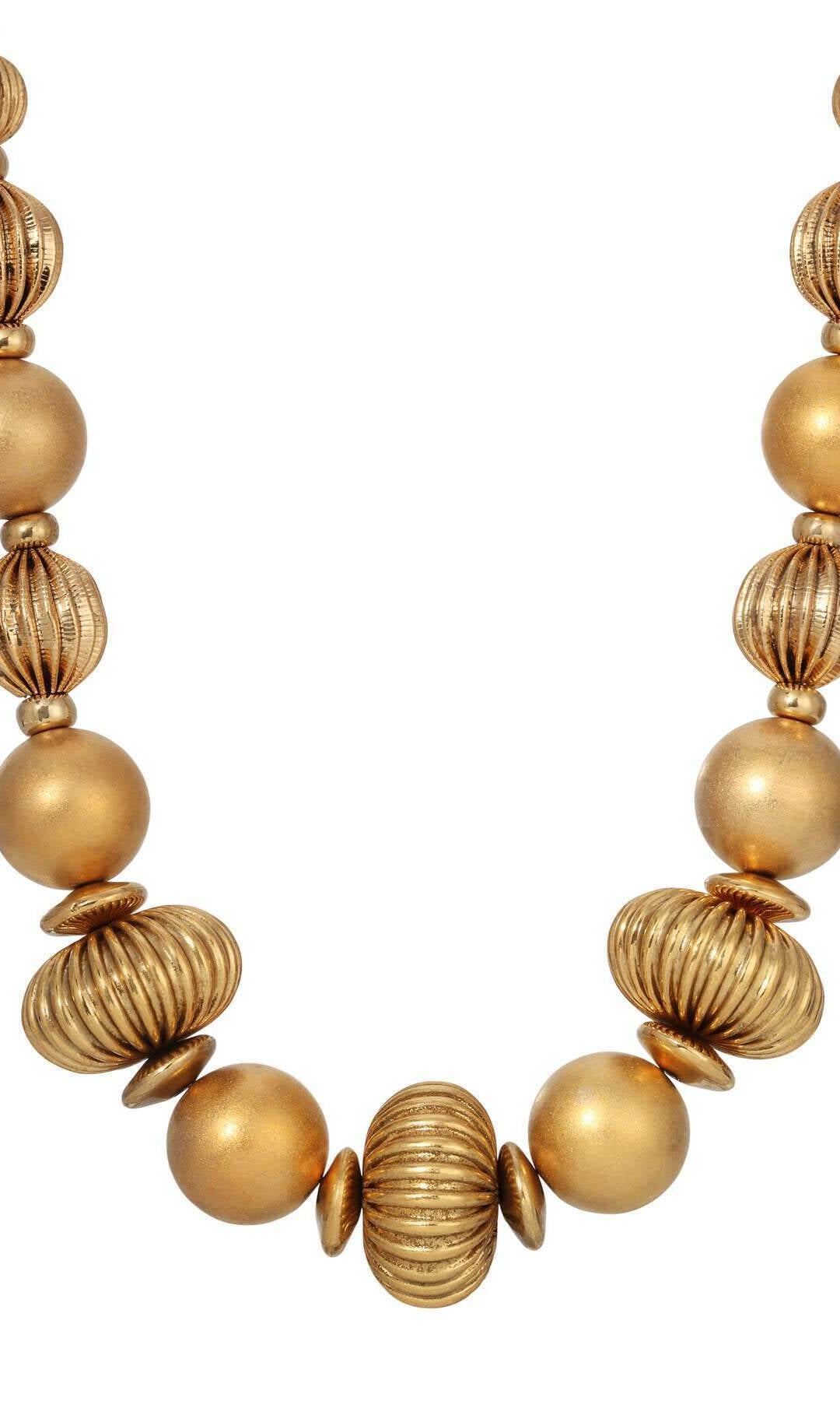 1928 Jewelry Satin Gold Corrugated Bead Necklace 16" + 3" Extension