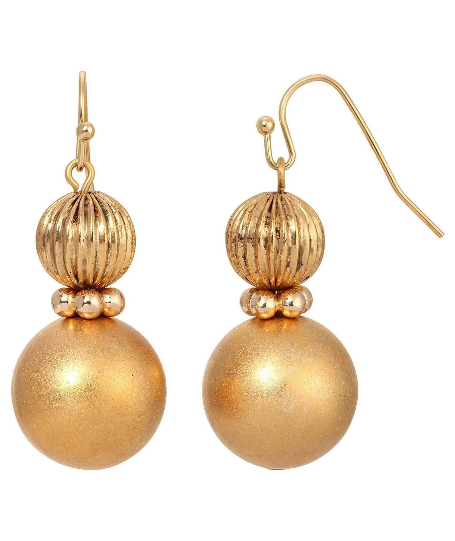 1928 Jewelry Satin Gold Corrugated Bead Drop Earrings