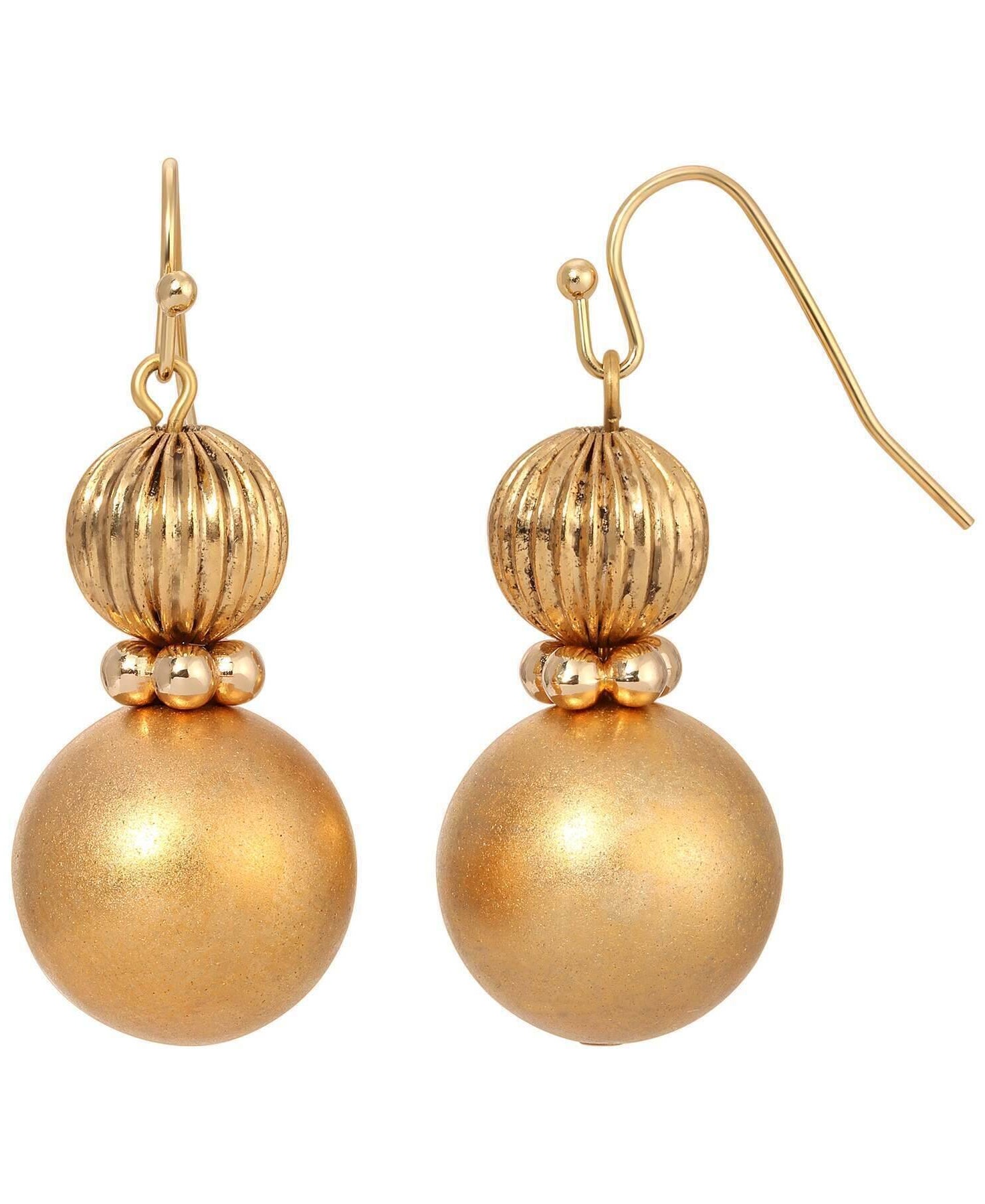 1928 Jewelry Satin Gold Corrugated Bead Drop Earrings