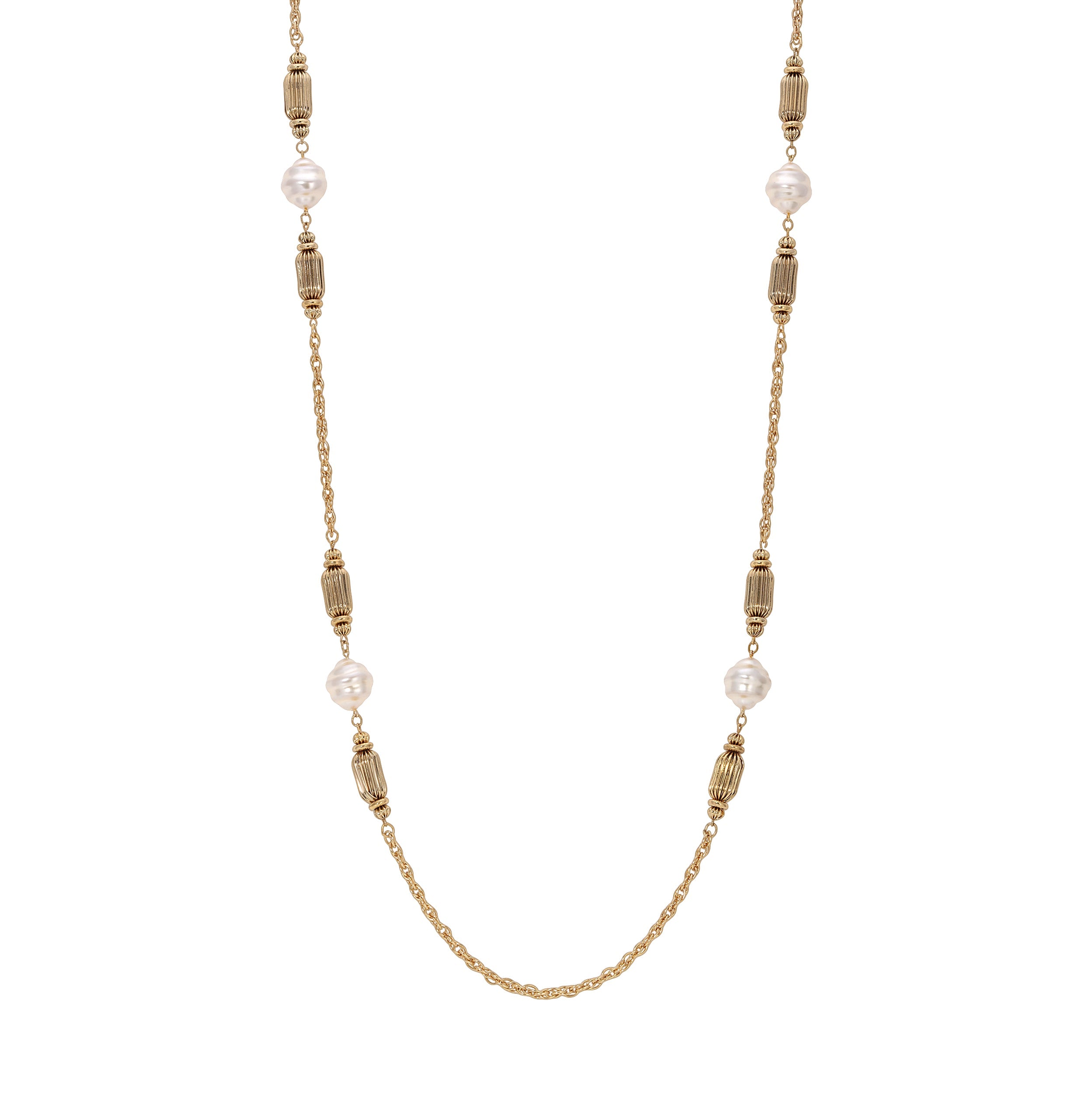 1928 Jewelry White Orbit & Gold Beaded Chain Necklace 42"