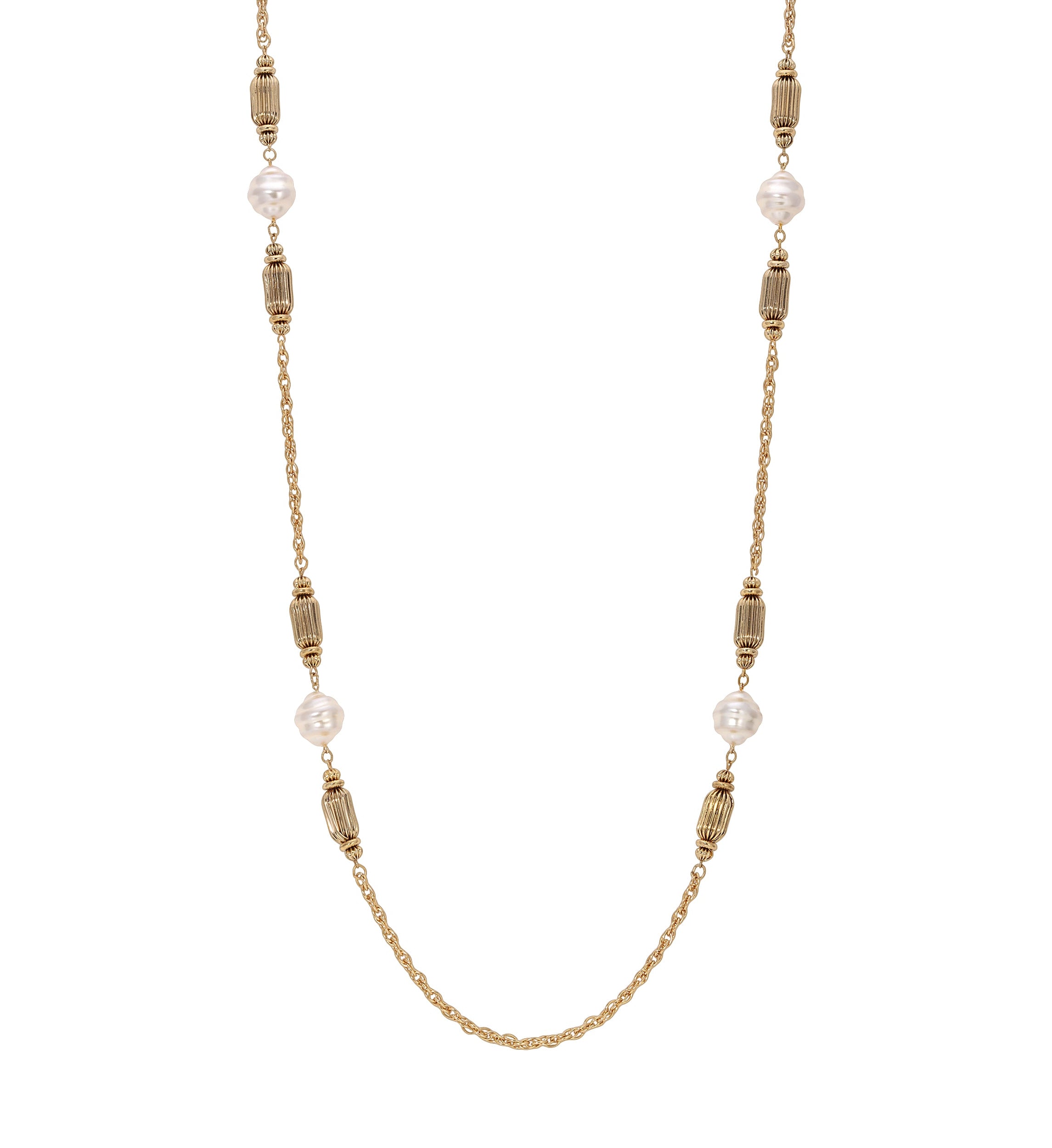 1928 Jewelry White Orbit & Gold Beaded Chain Necklace 42"