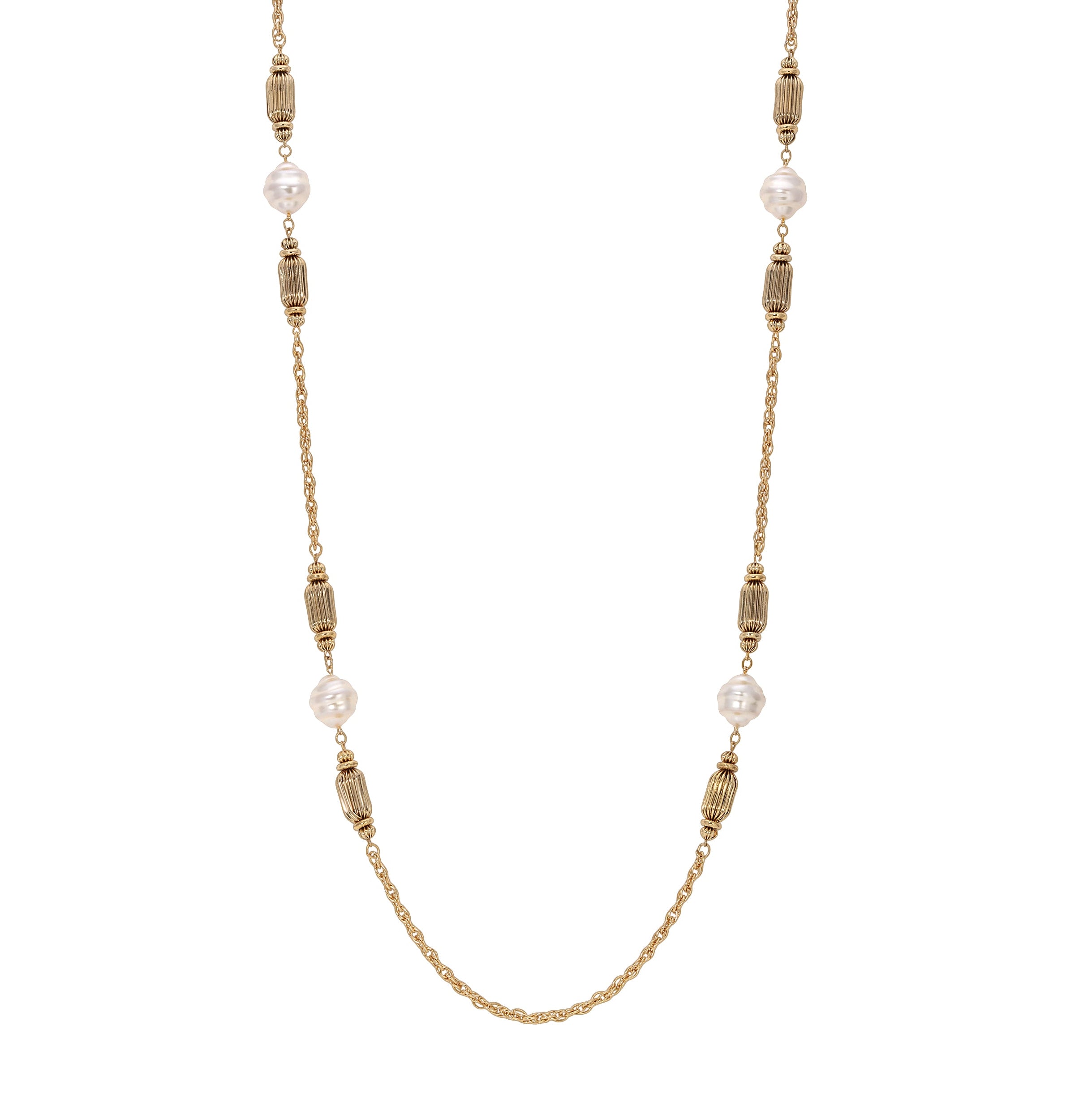 1928 Jewelry White Orbit & Gold Beaded Chain Necklace 42"
