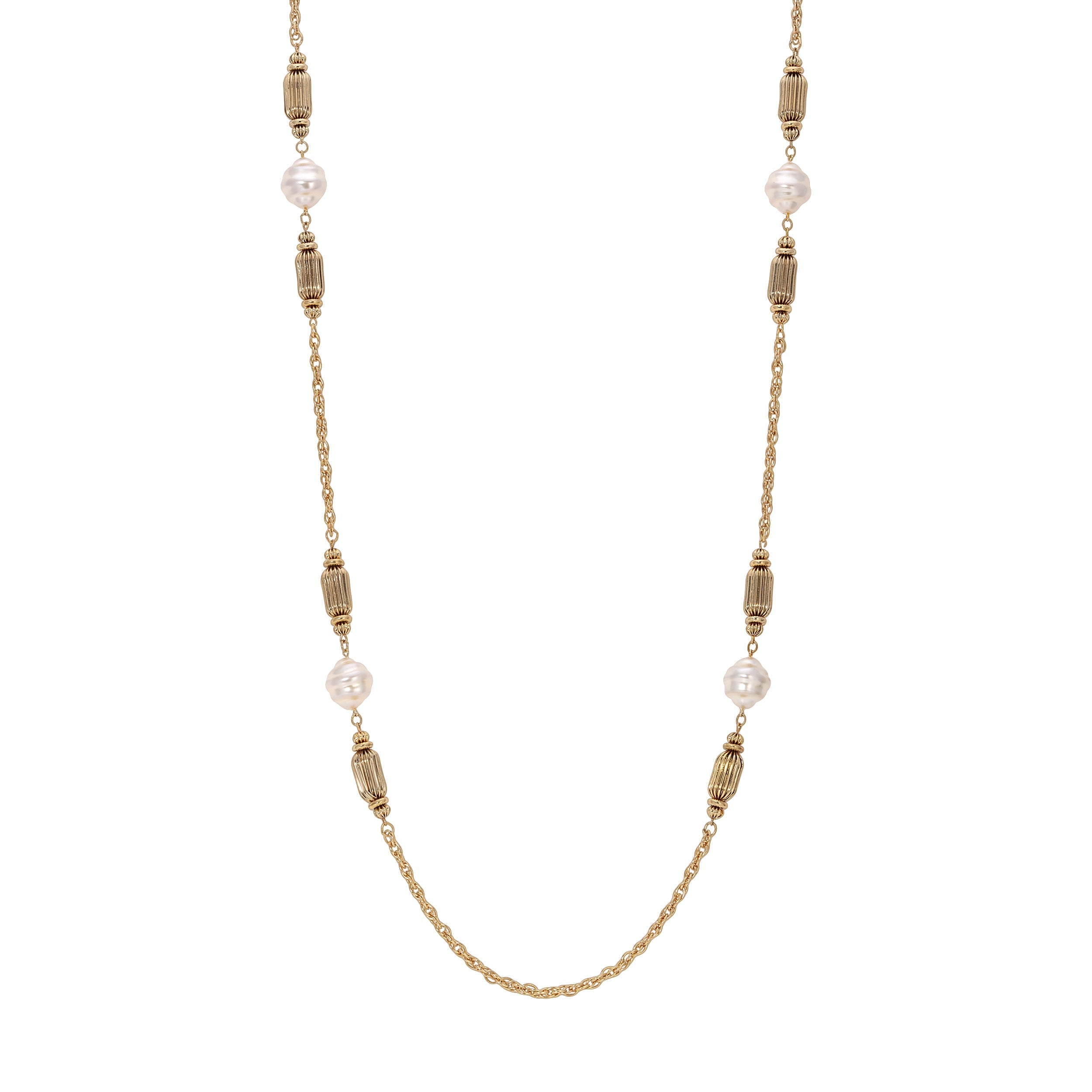 1928 Jewelry White Orbit & Gold Beaded Chain Necklace 42"