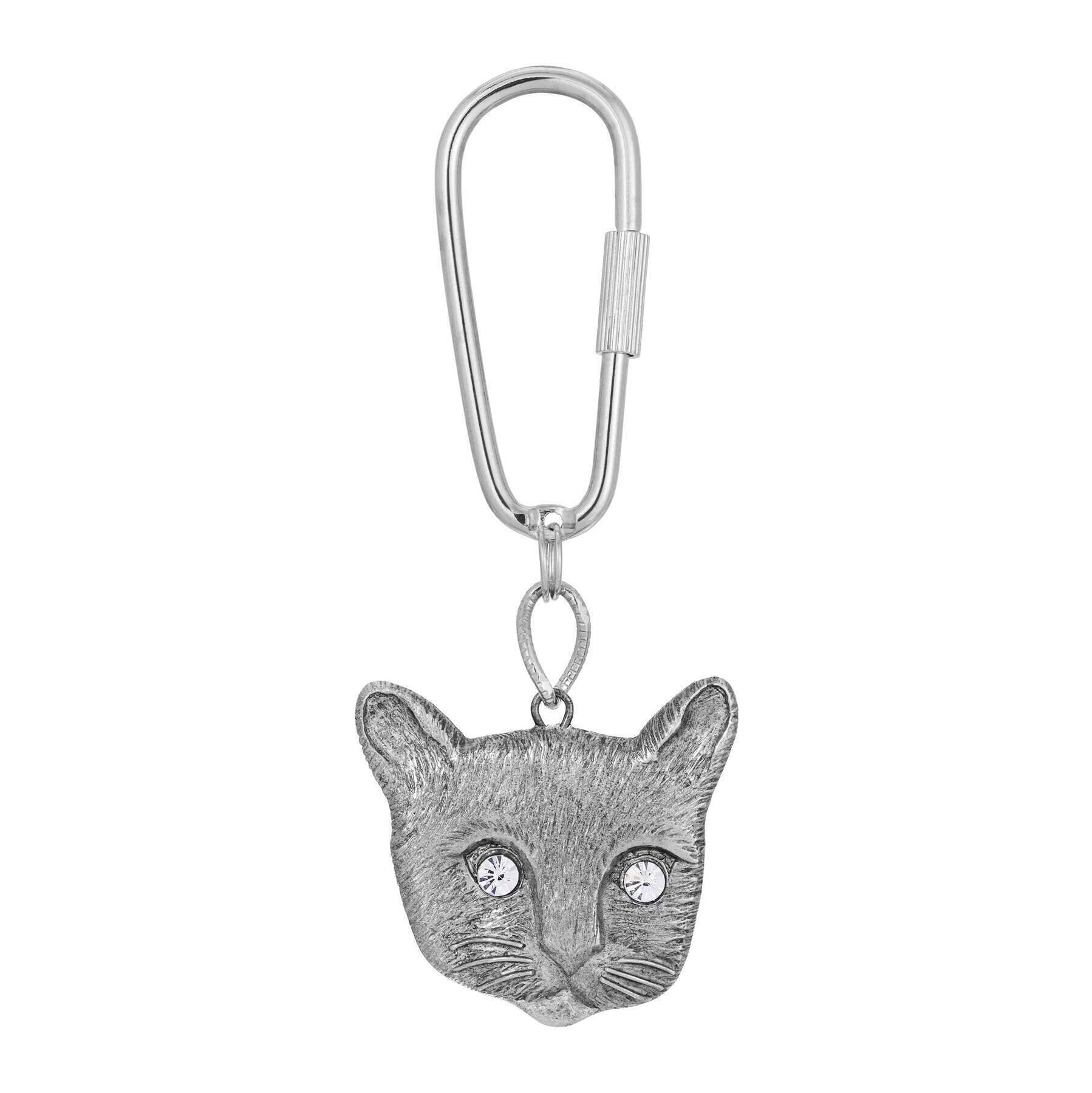 1928 Jewelry Crystal Eyes Kitty Cat Carabiner Key Chain