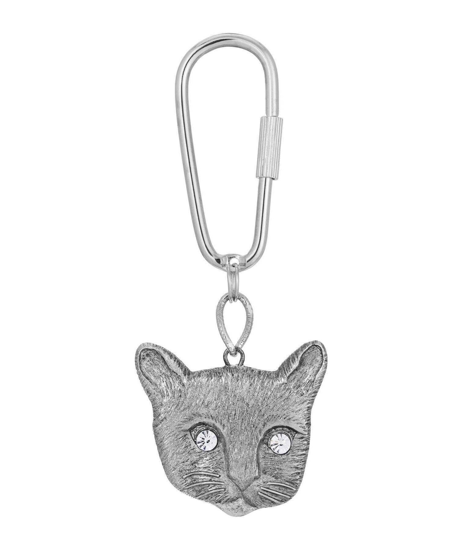 1928 Jewelry Crystal Eyes Kitty Cat Carabiner Key Chain