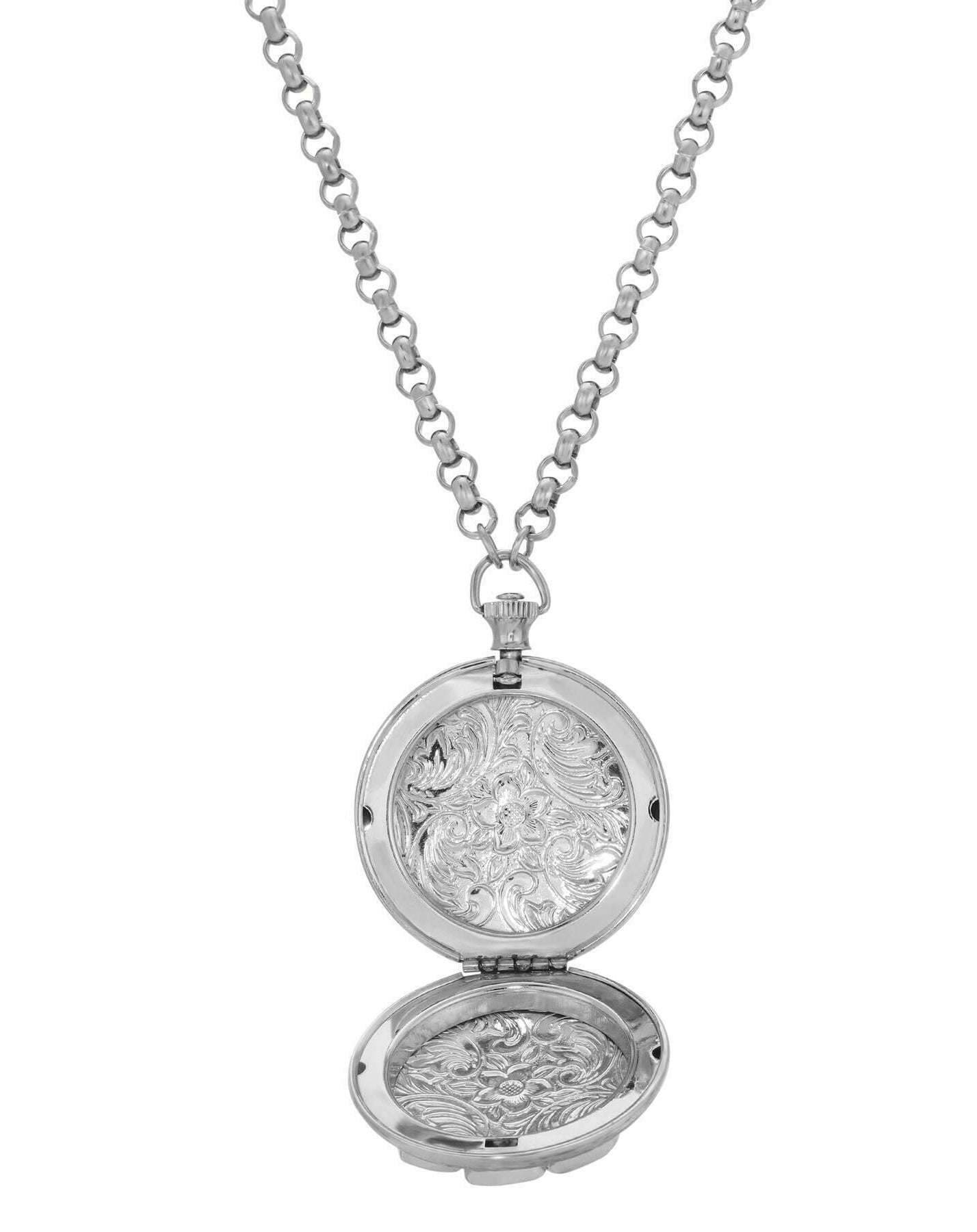 1928 Jewelry Deco Lux Crystal Pocket Watch Locket Necklace 28"