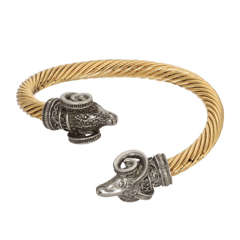 1928 Jewelry Amun Rams Head Open Bangle Cuff Bracelet